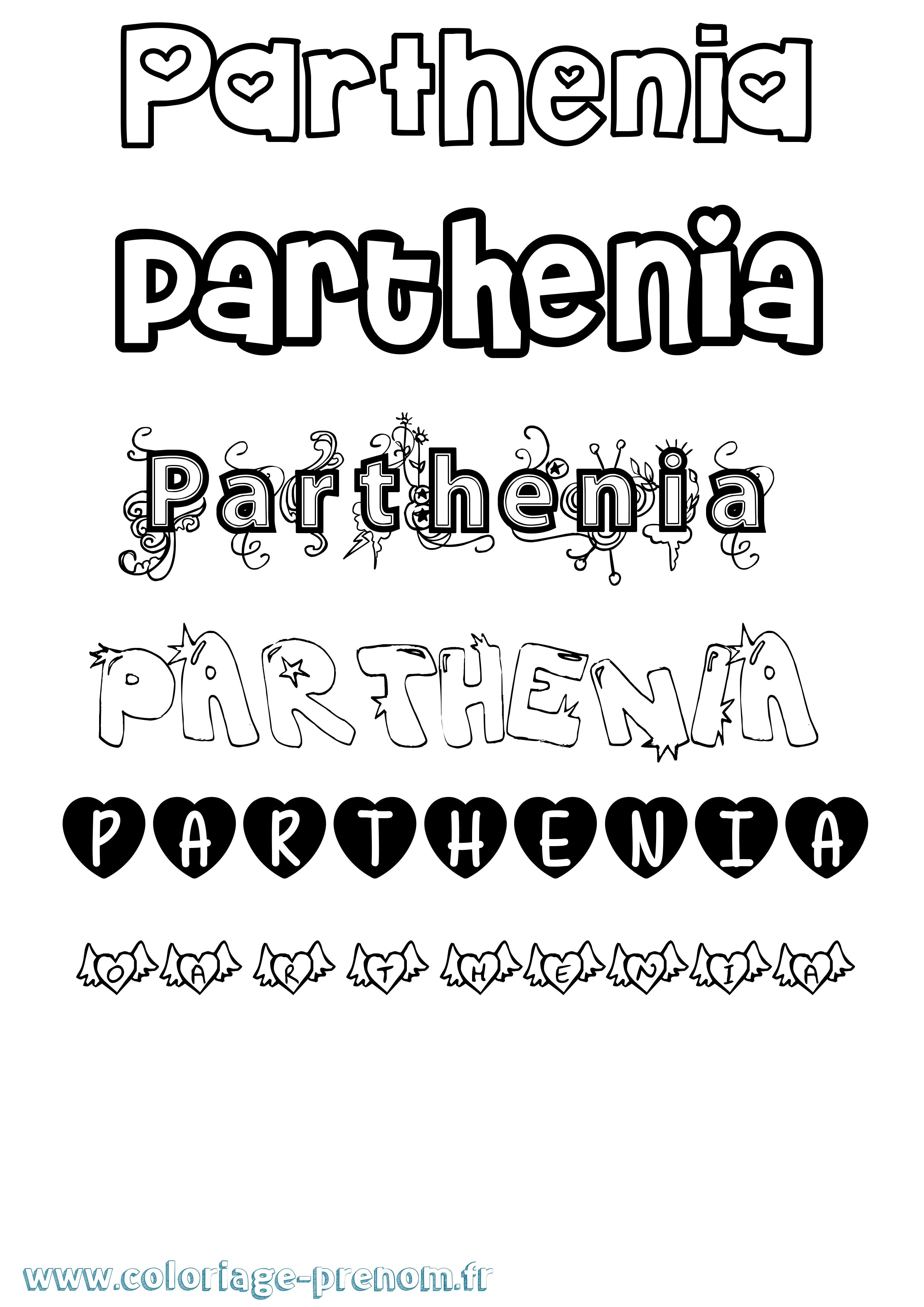 Coloriage prénom Parthenia Girly