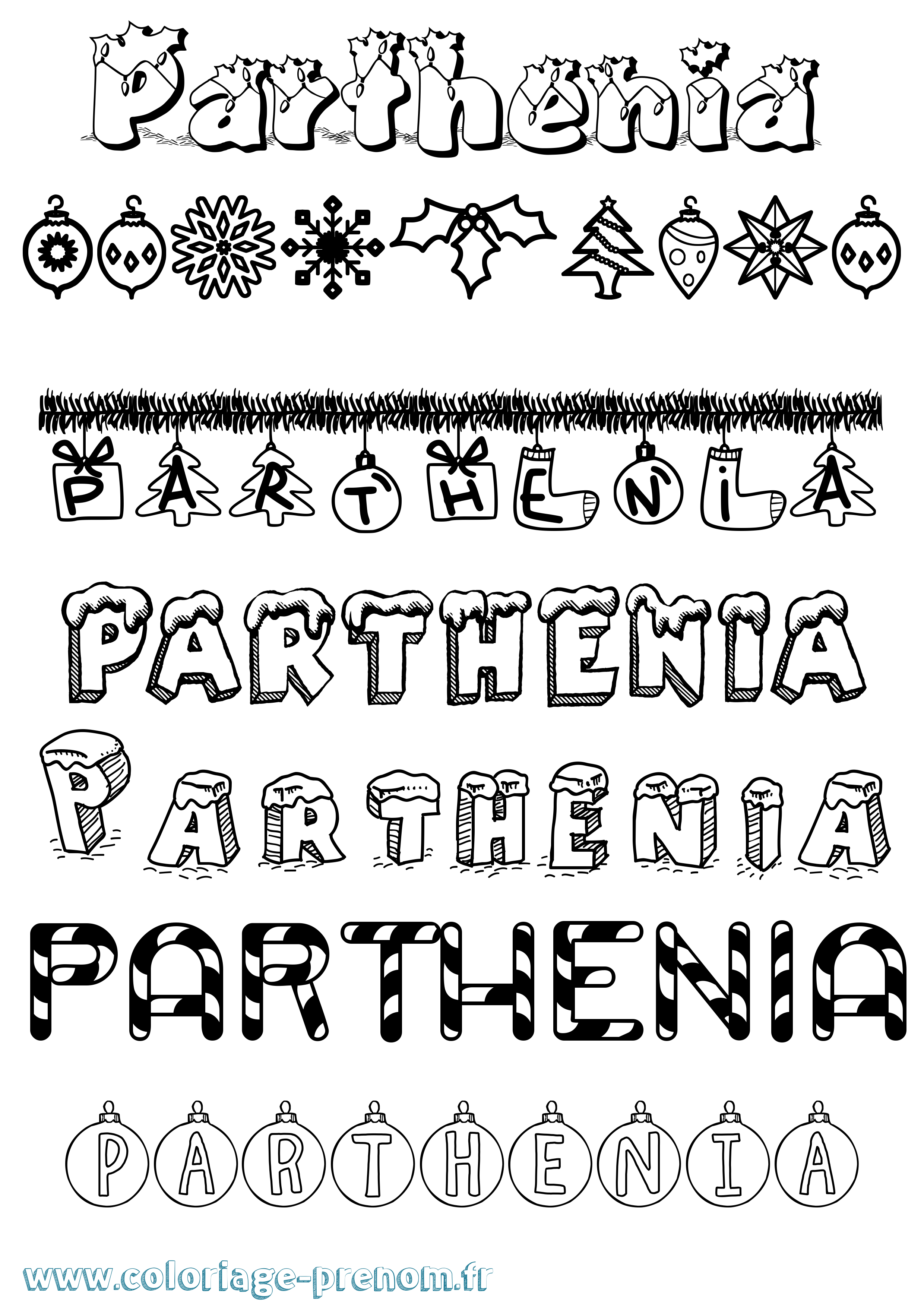 Coloriage prénom Parthenia Noël