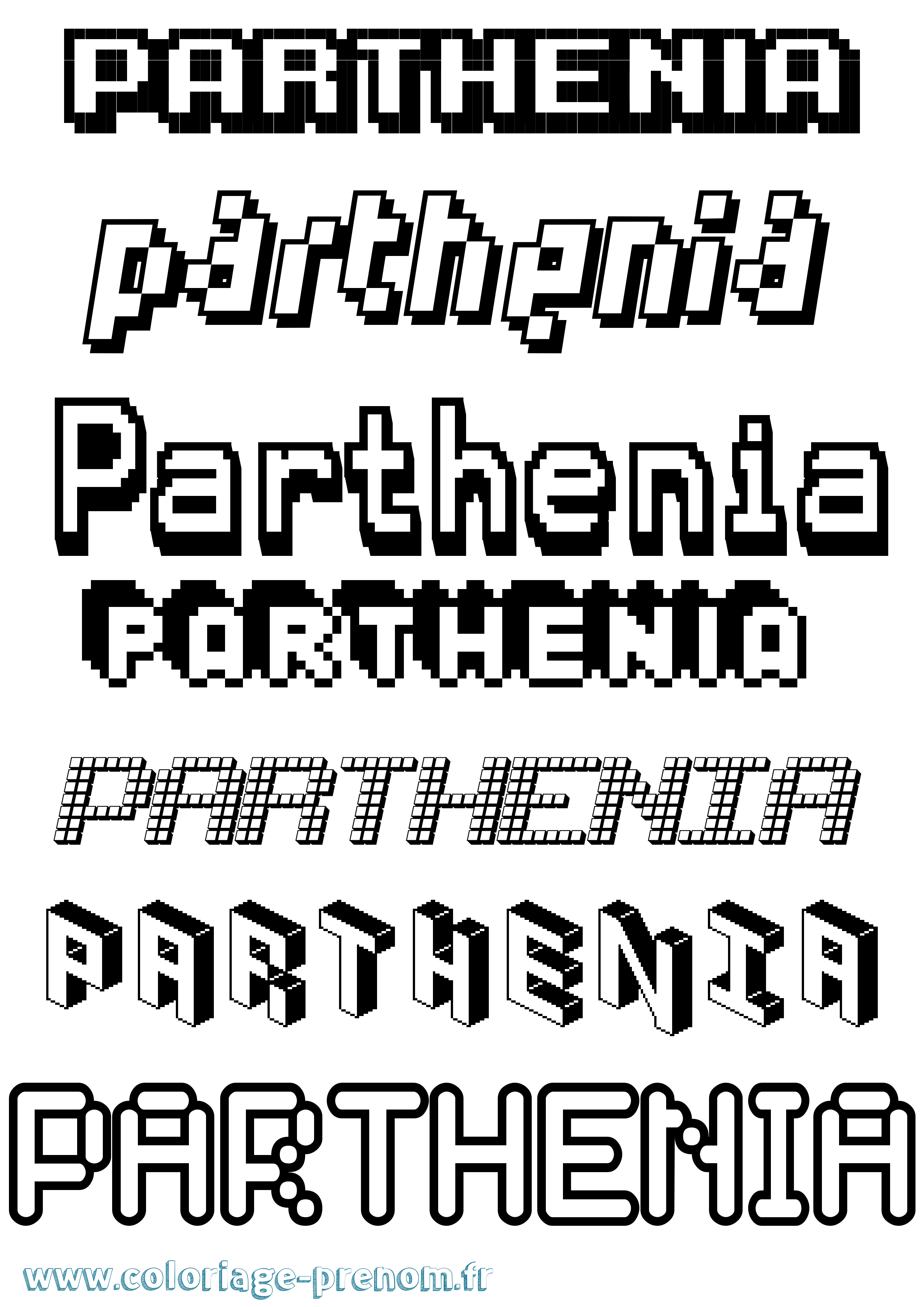 Coloriage prénom Parthenia Pixel
