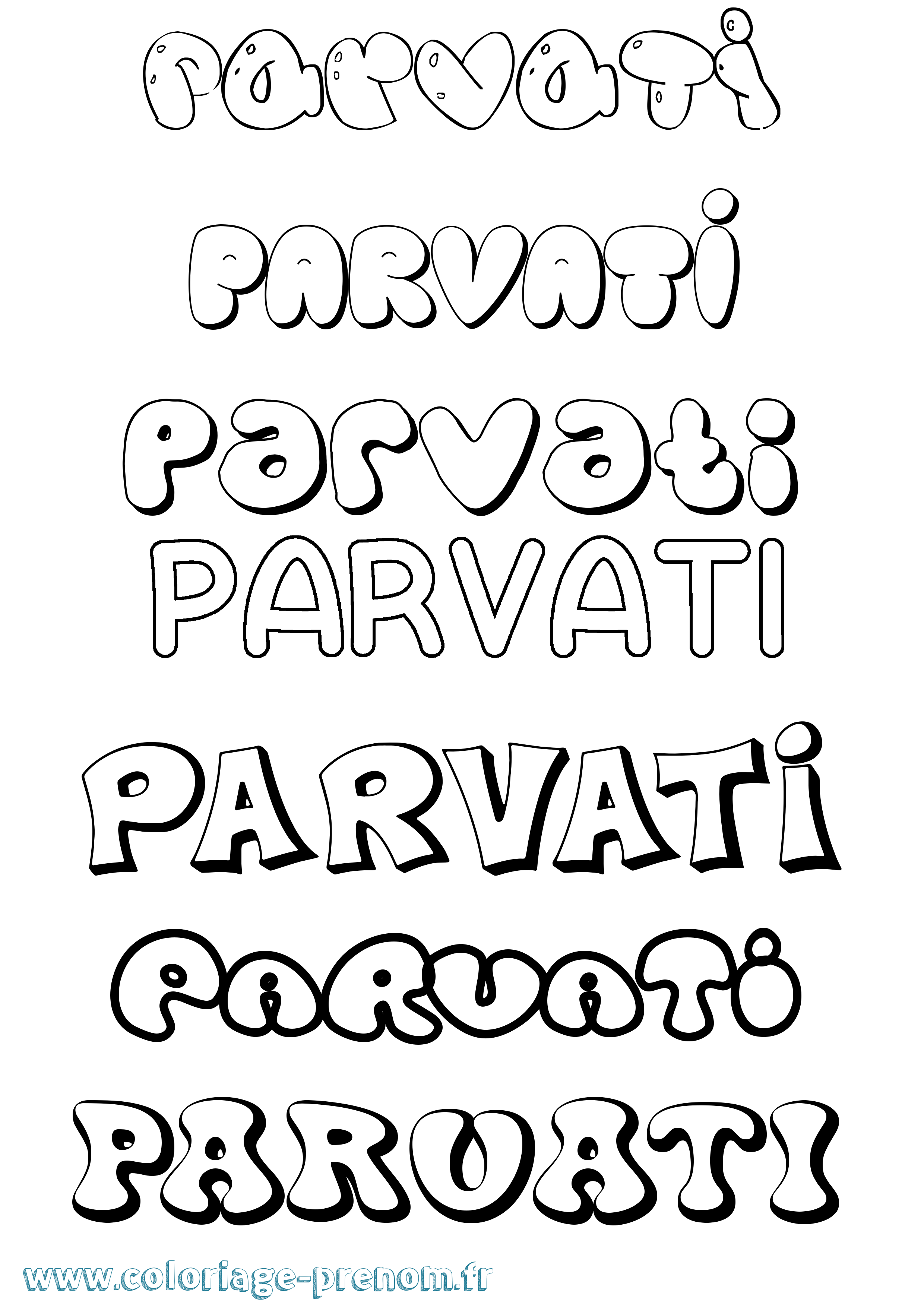 Coloriage prénom Parvati Bubble