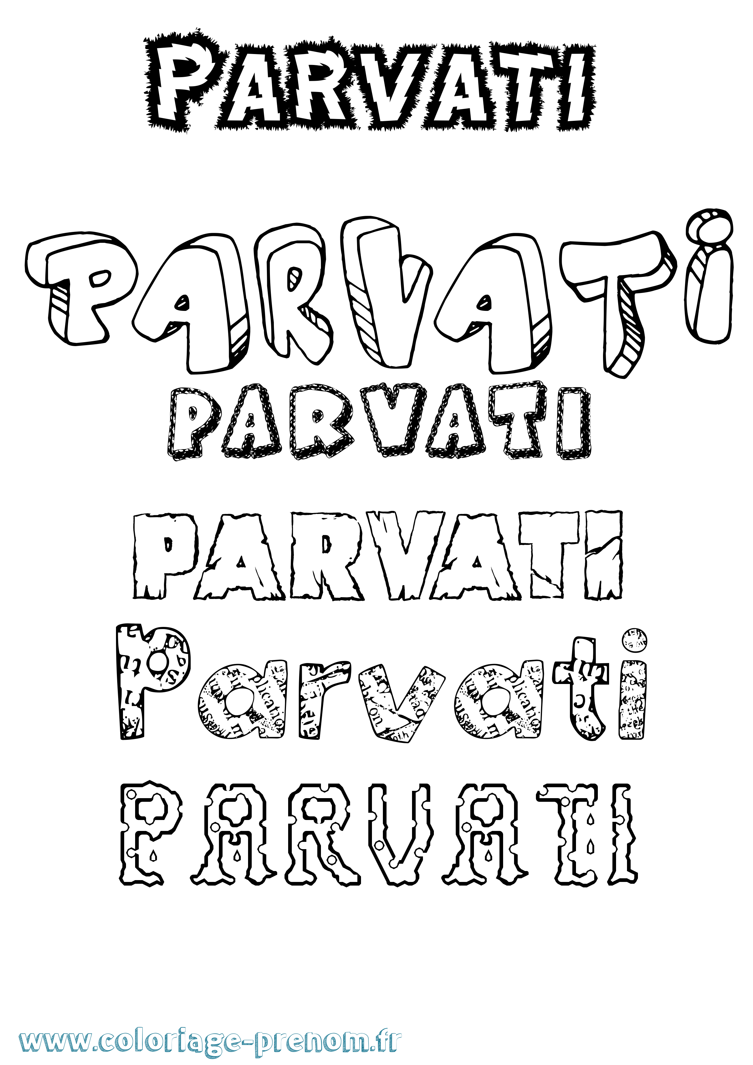 Coloriage prénom Parvati Destructuré