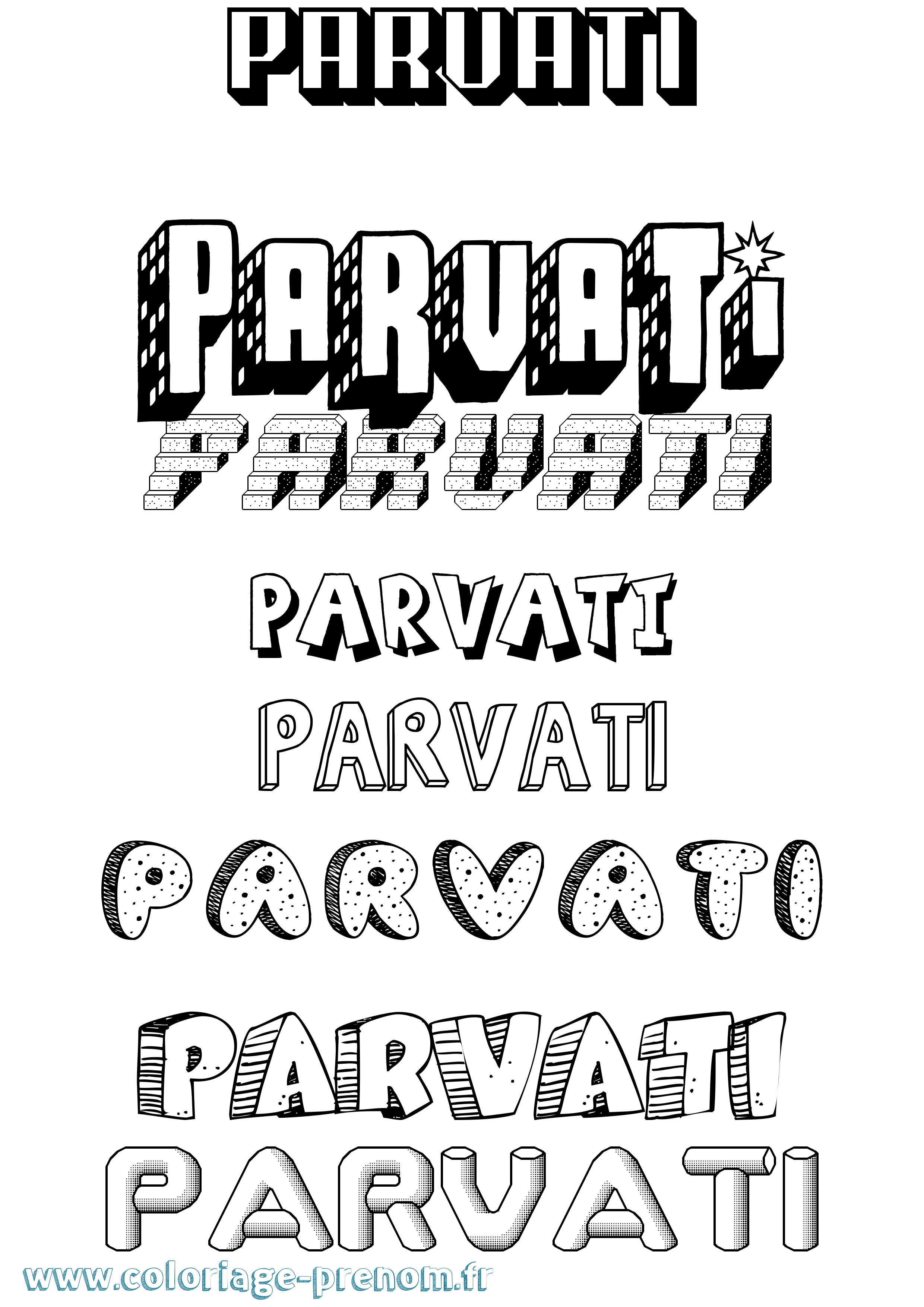 Coloriage prénom Parvati Effet 3D