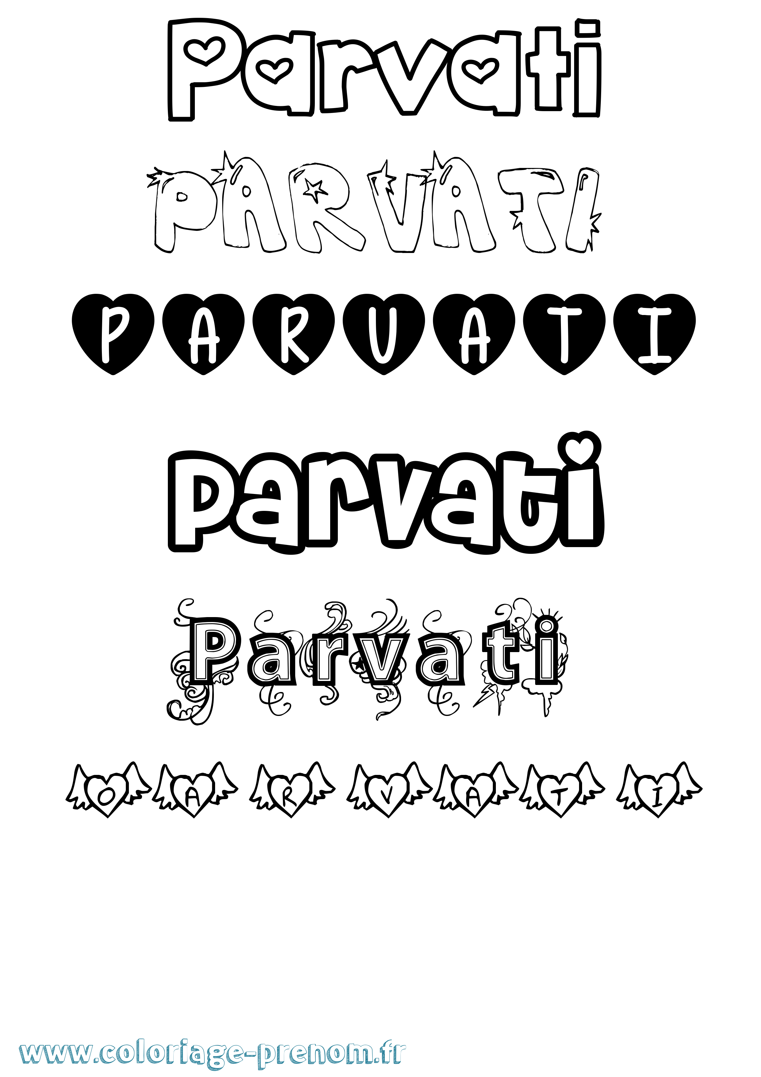 Coloriage prénom Parvati Girly