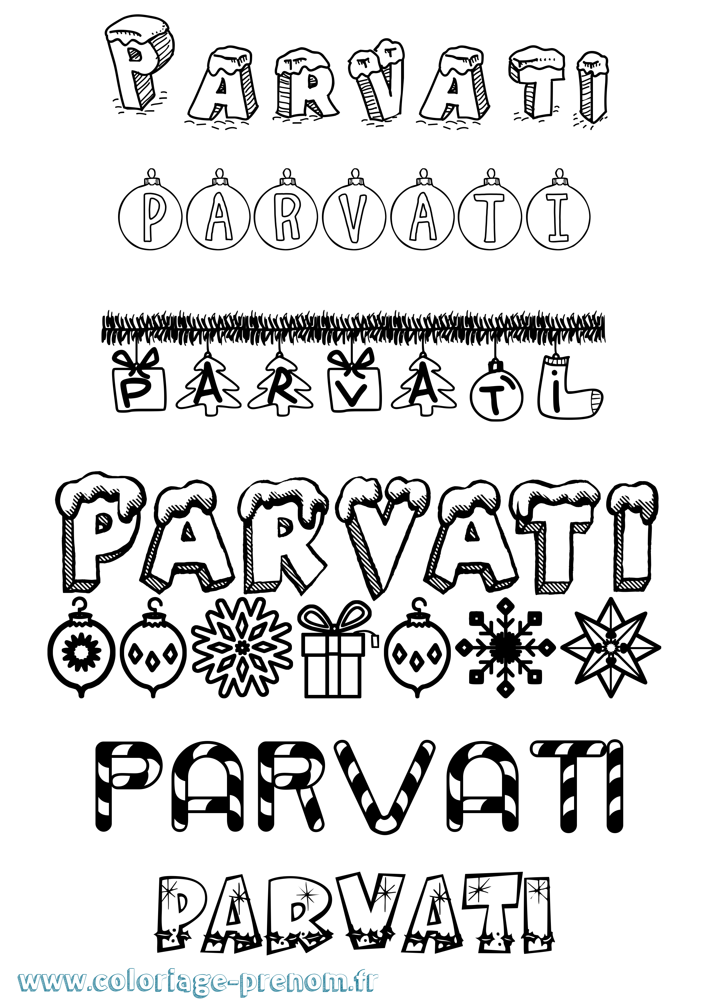 Coloriage prénom Parvati Noël