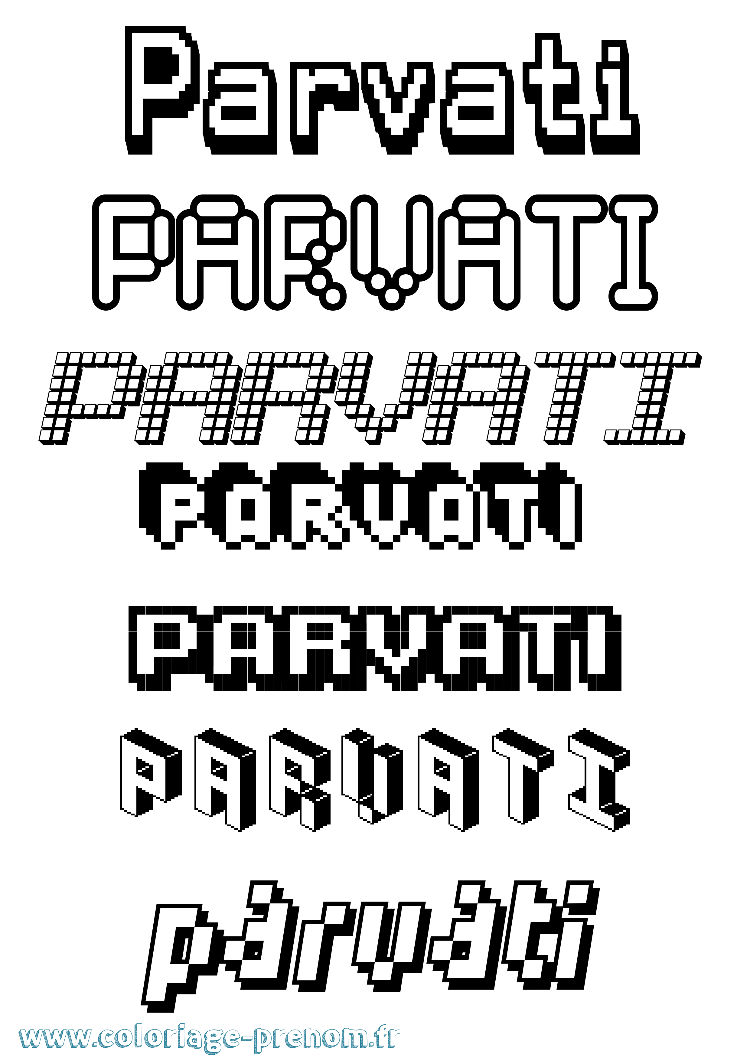 Coloriage prénom Parvati Pixel