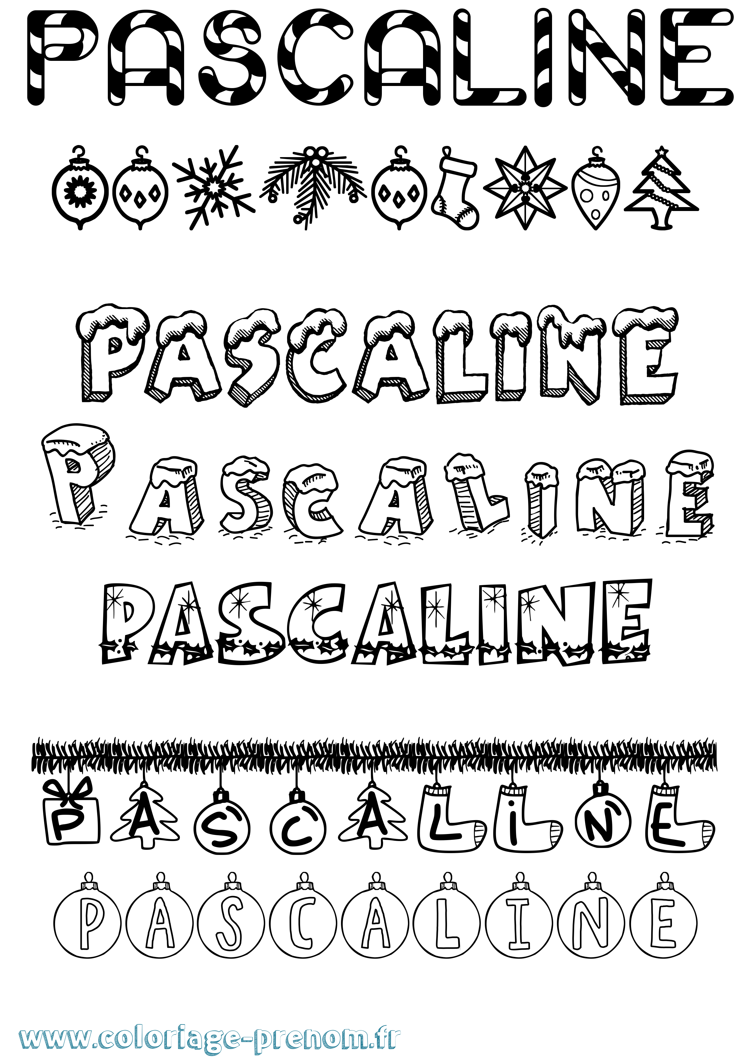 Coloriage Pascaline Noël Coloriage prénom Pascaline Noël