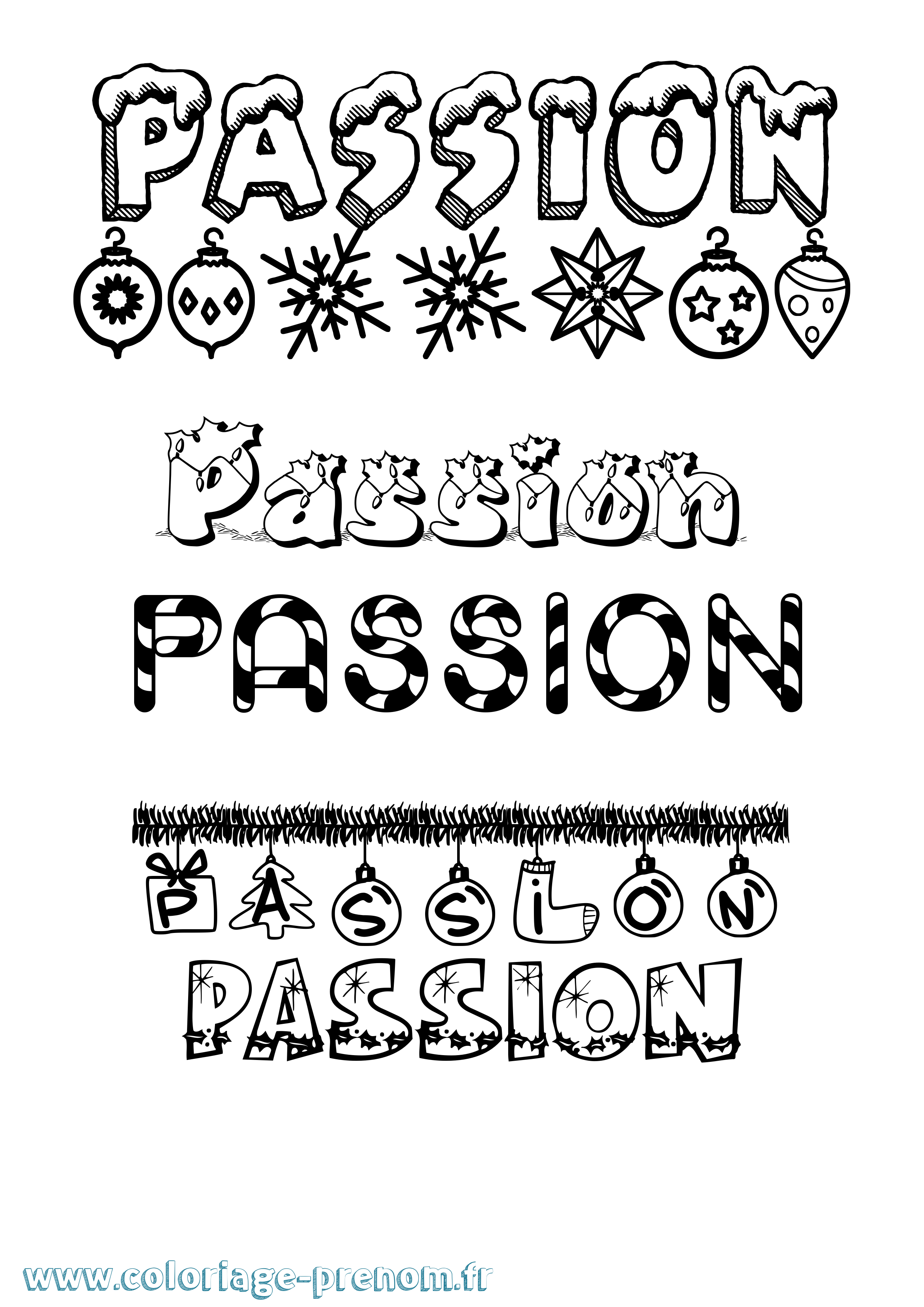 Coloriage prénom Passion Noël
