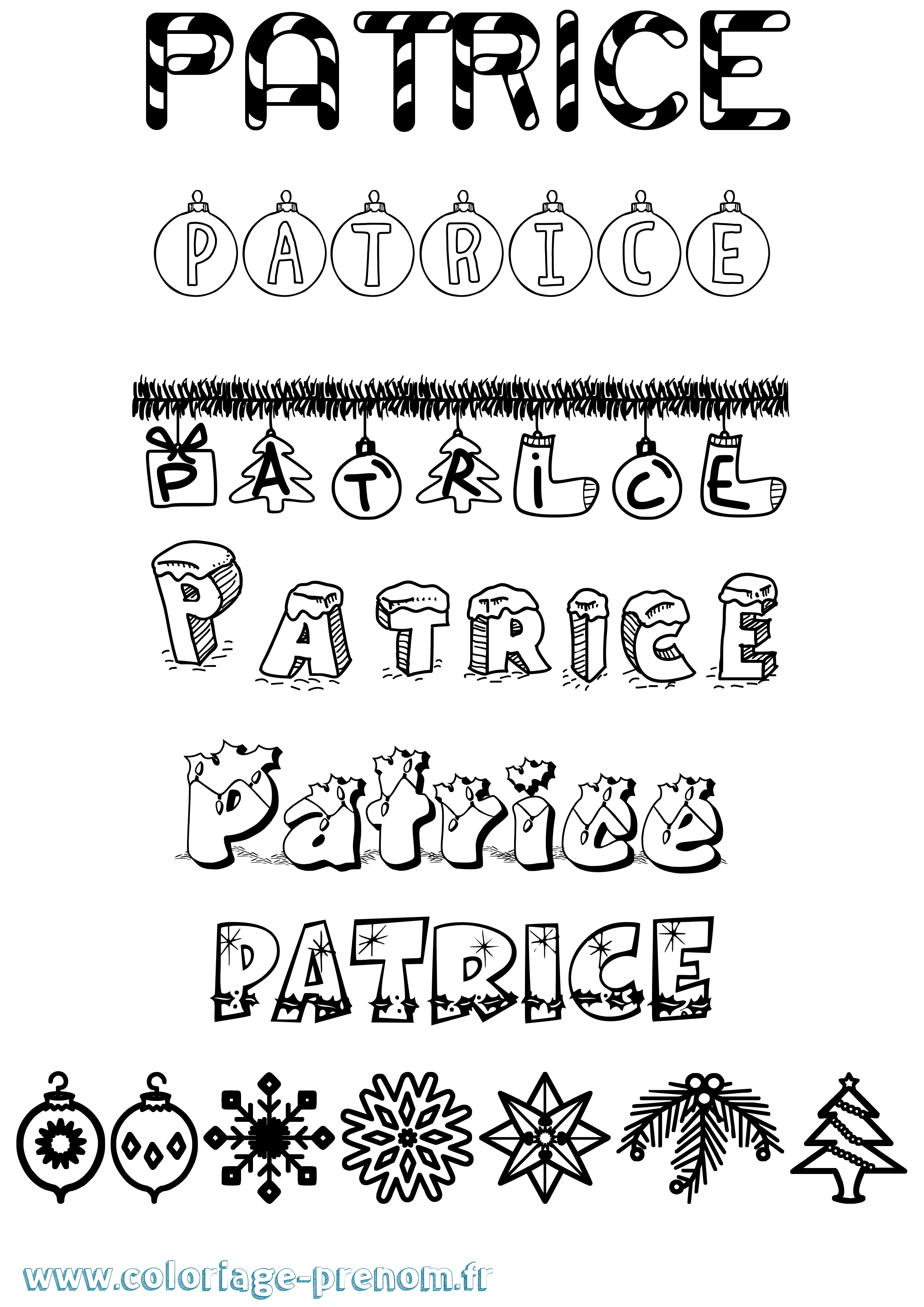 Coloriage prénom Patrice Noël