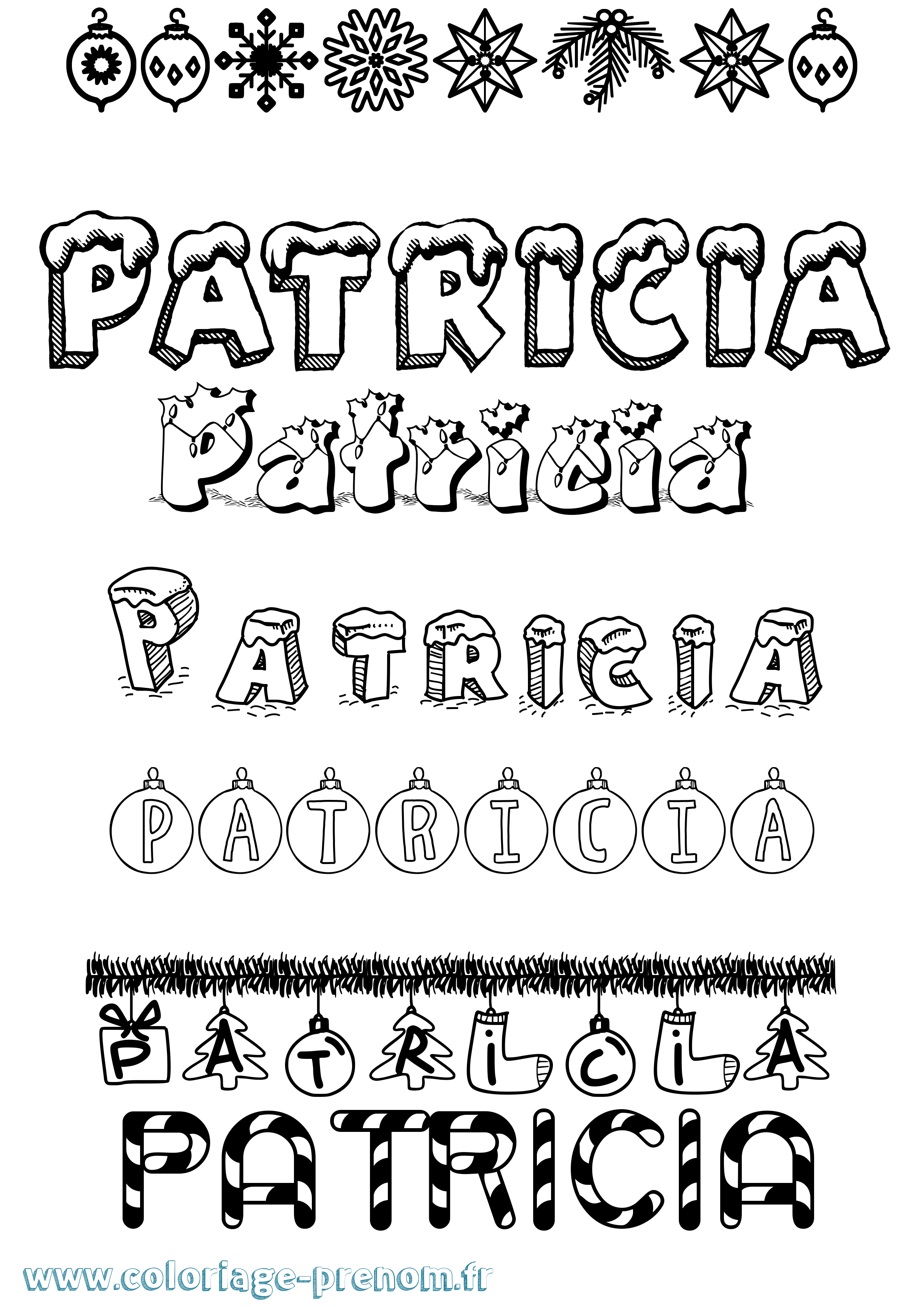 Coloriage Patricia Noël Coloriage prénom Patricia Noël