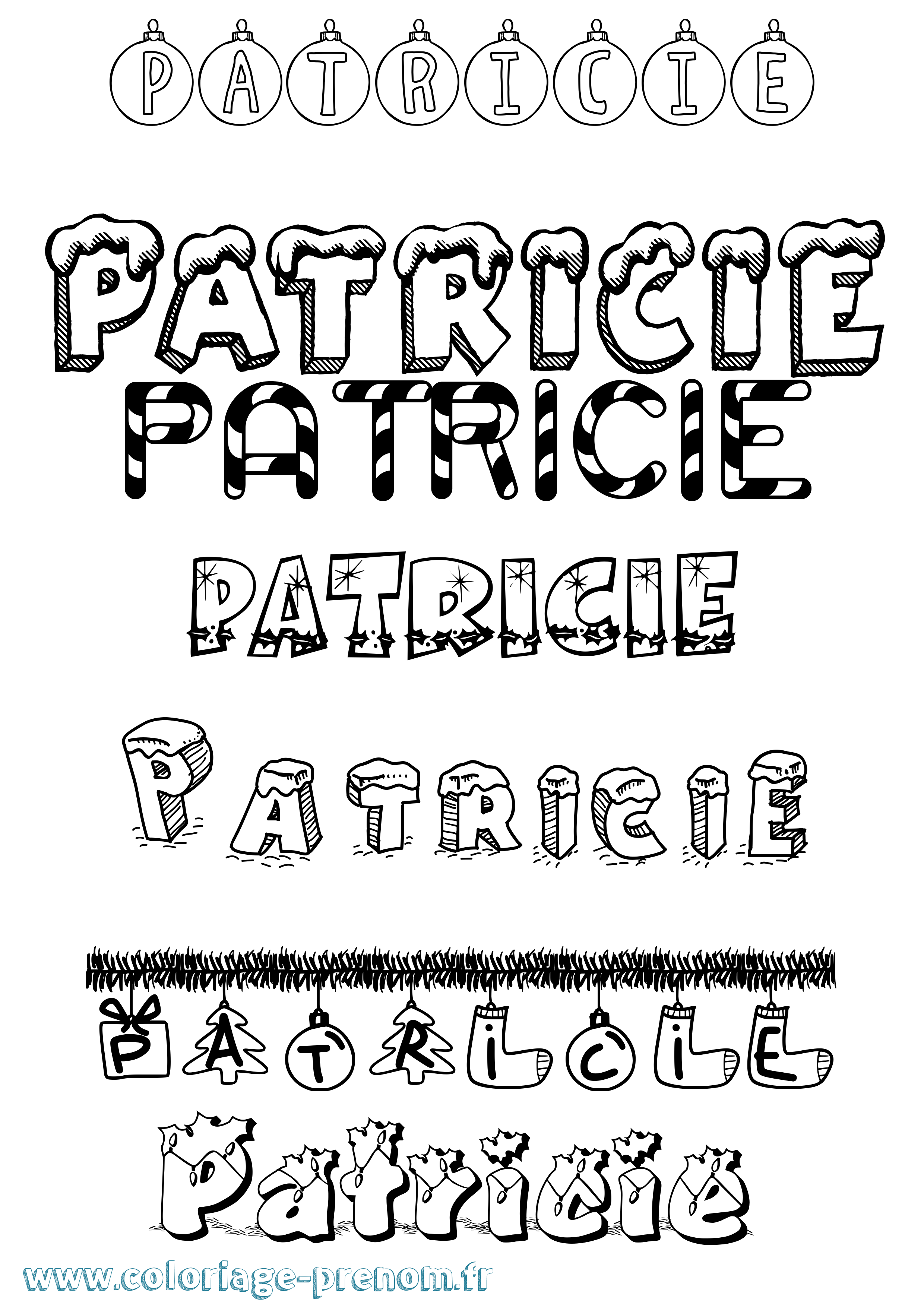Coloriage prénom Patricie Noël