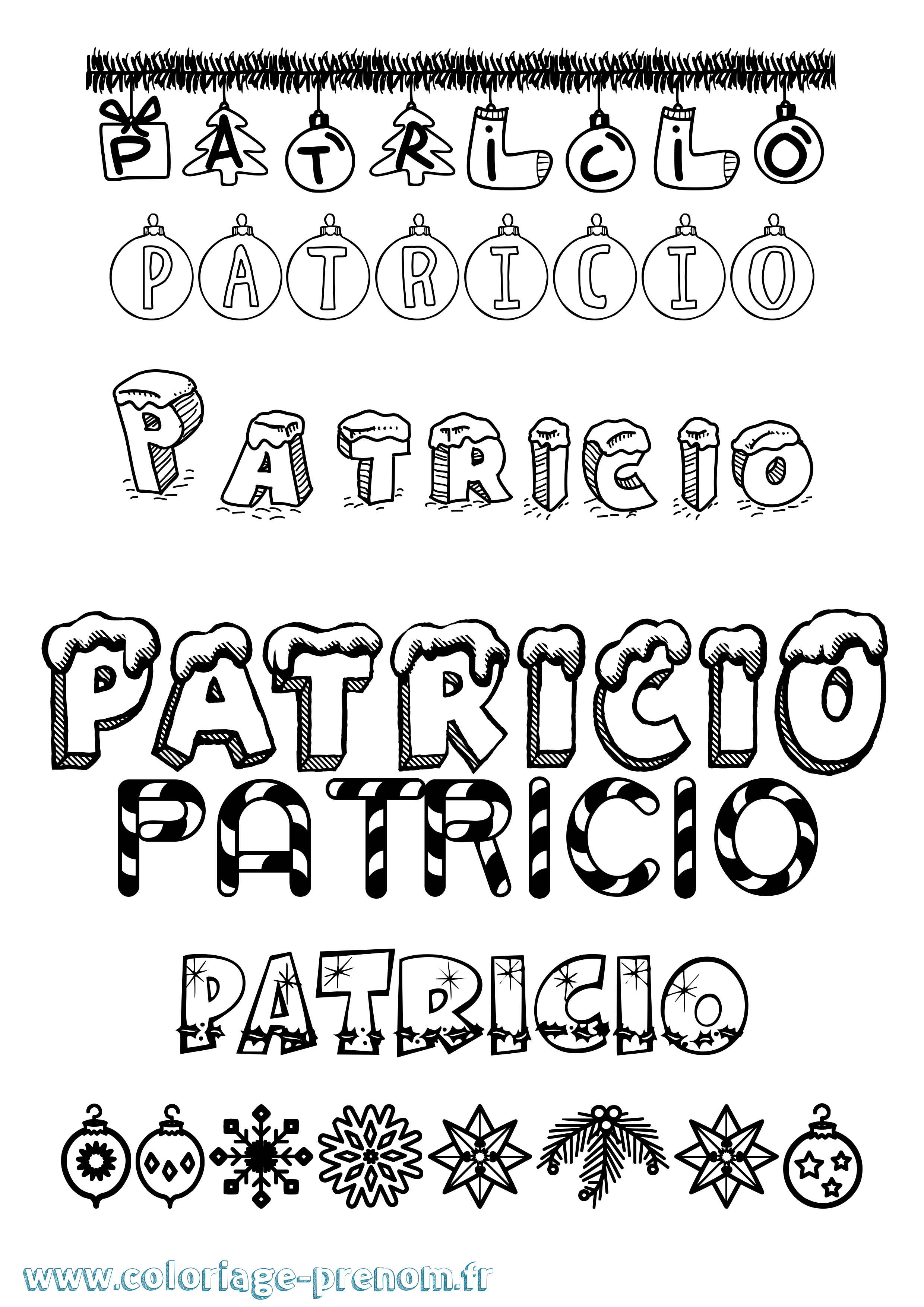 Coloriage Patricio Noël Coloriage prénom Patricio Noël