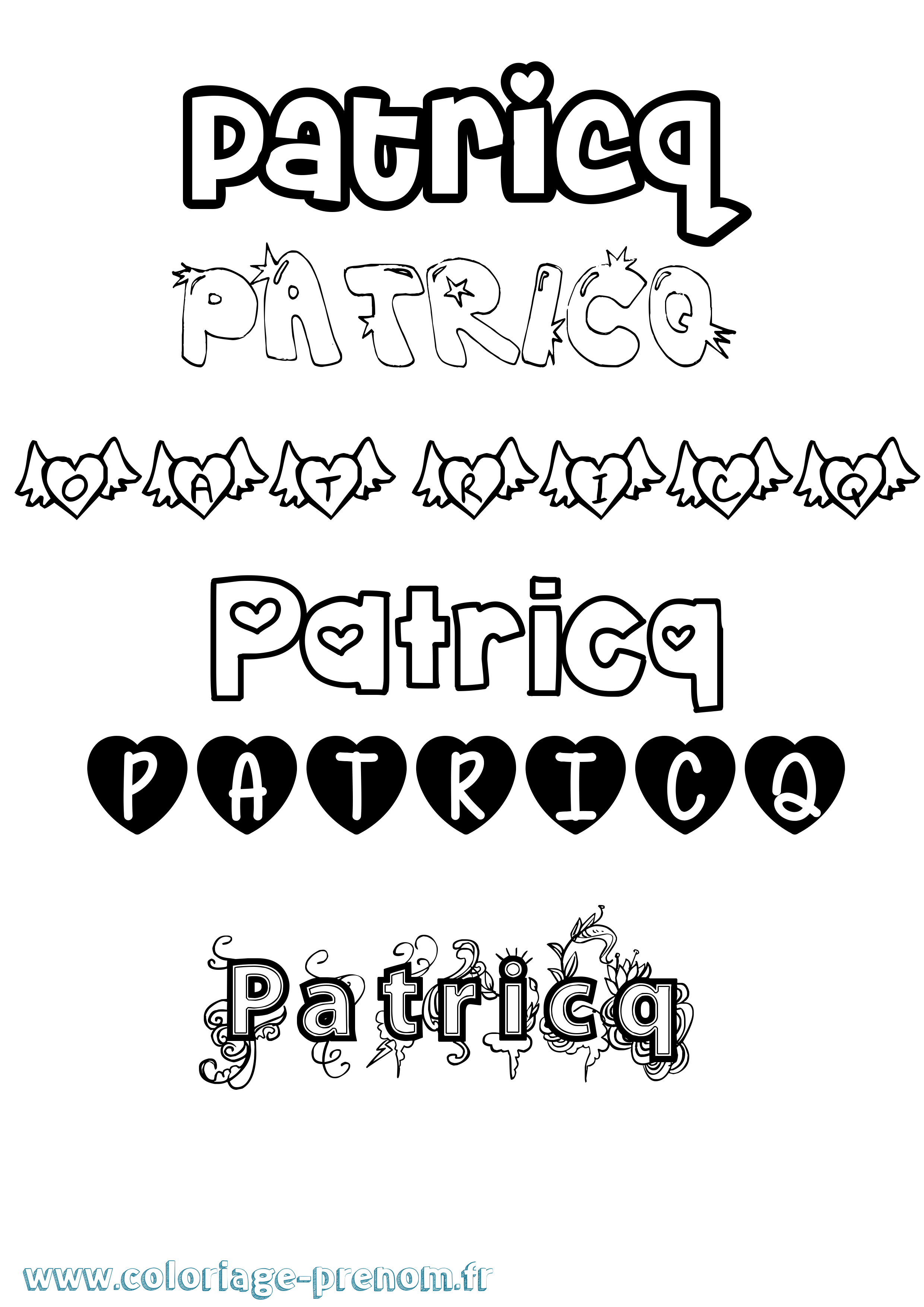 Coloriage prénom Patricq Girly