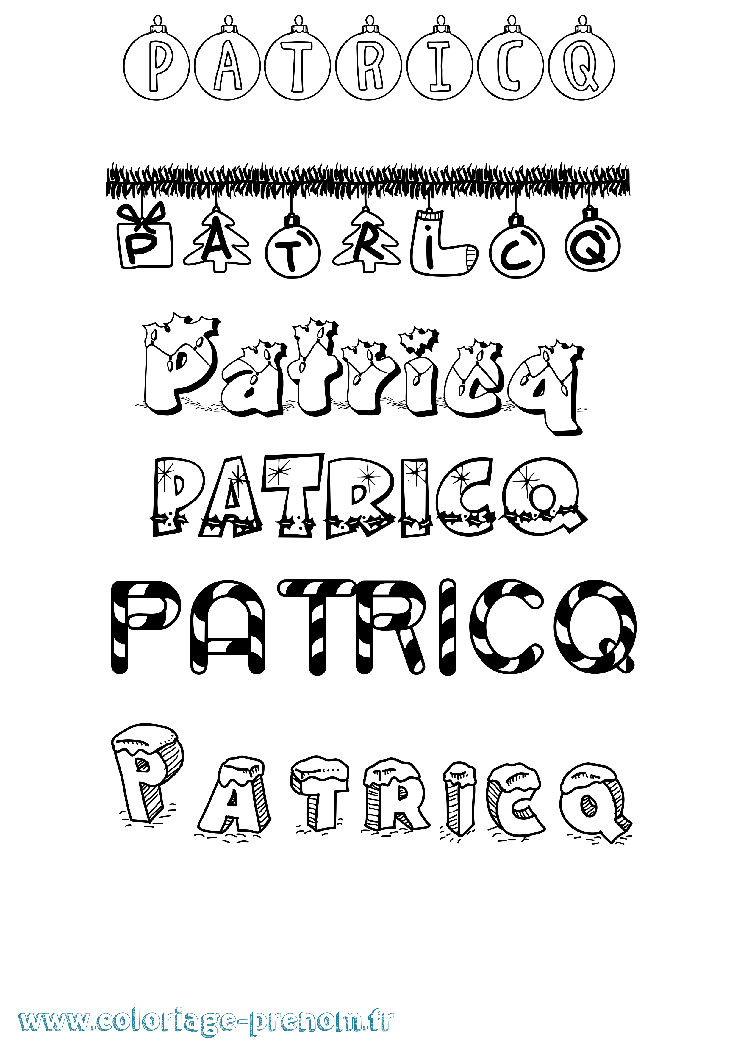 Coloriage prénom Patricq Noël