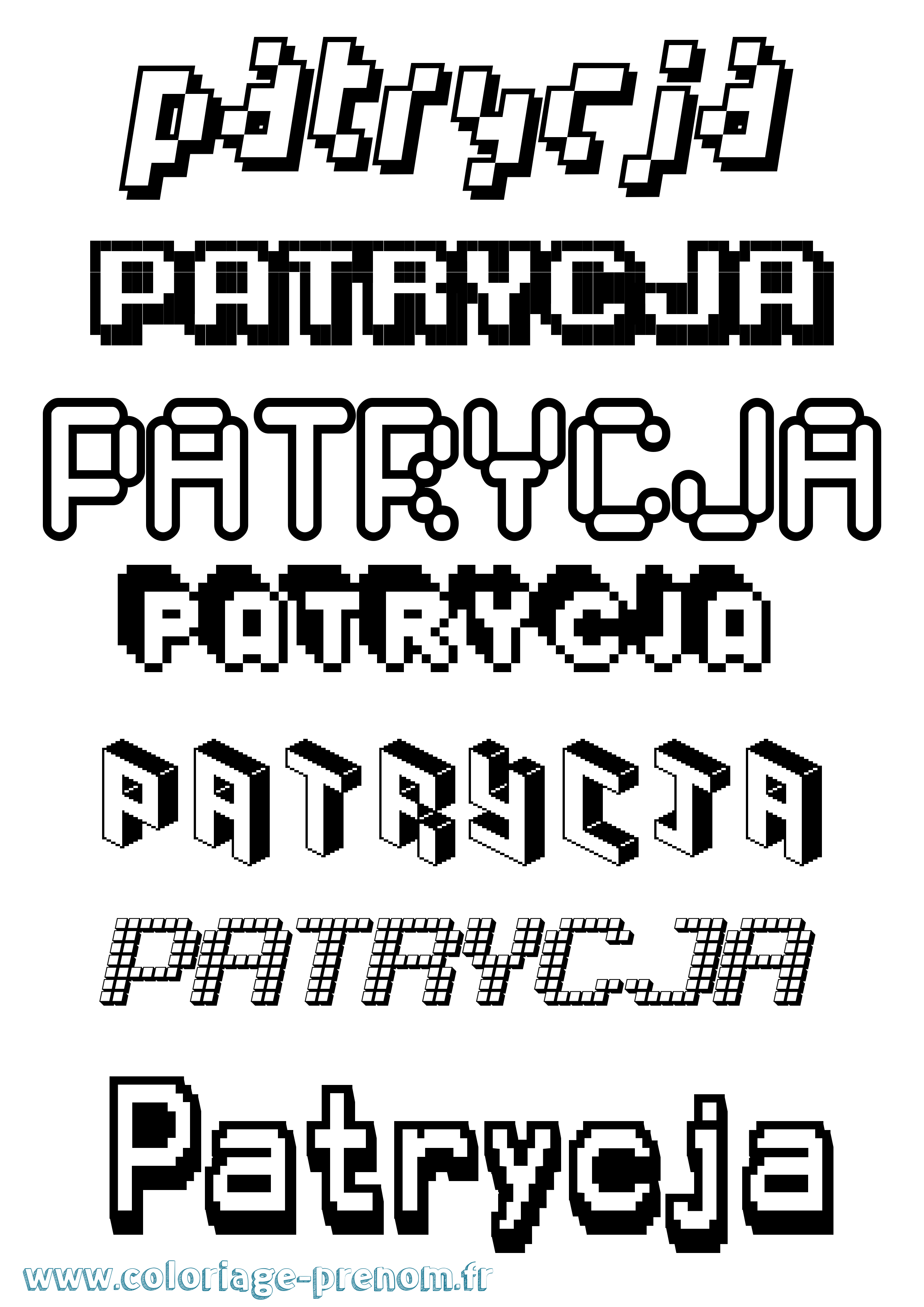 Coloriage prénom Patrycja Pixel