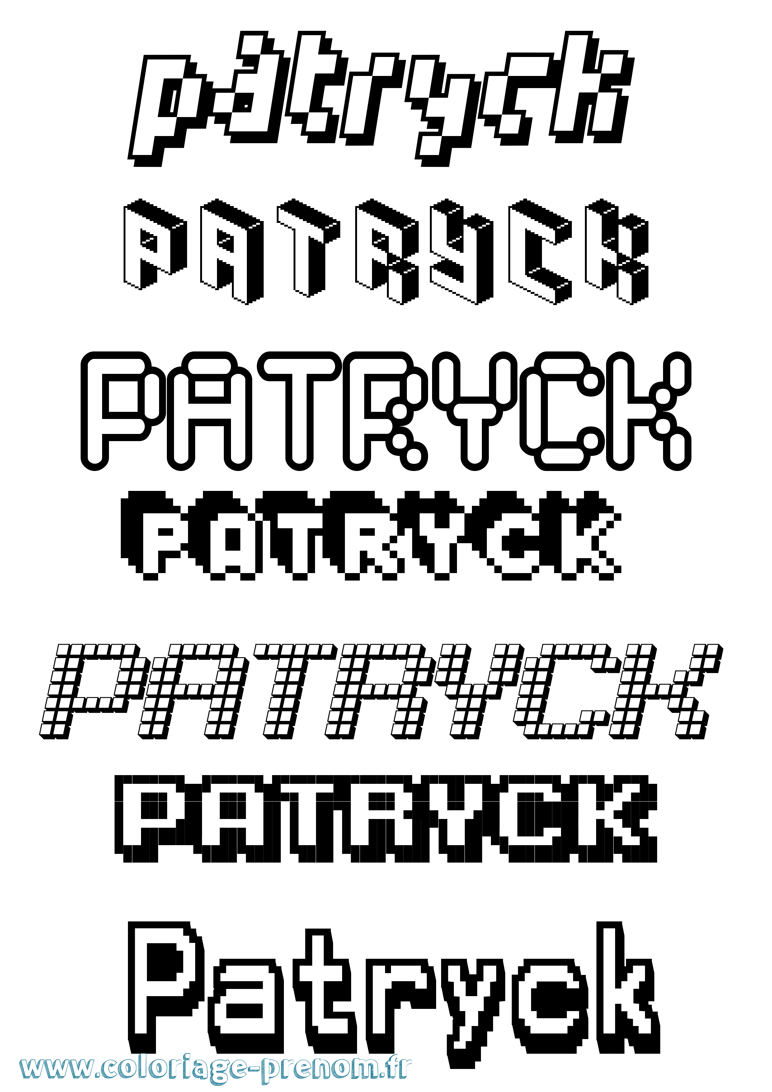 Coloriage prénom Patryck Pixel