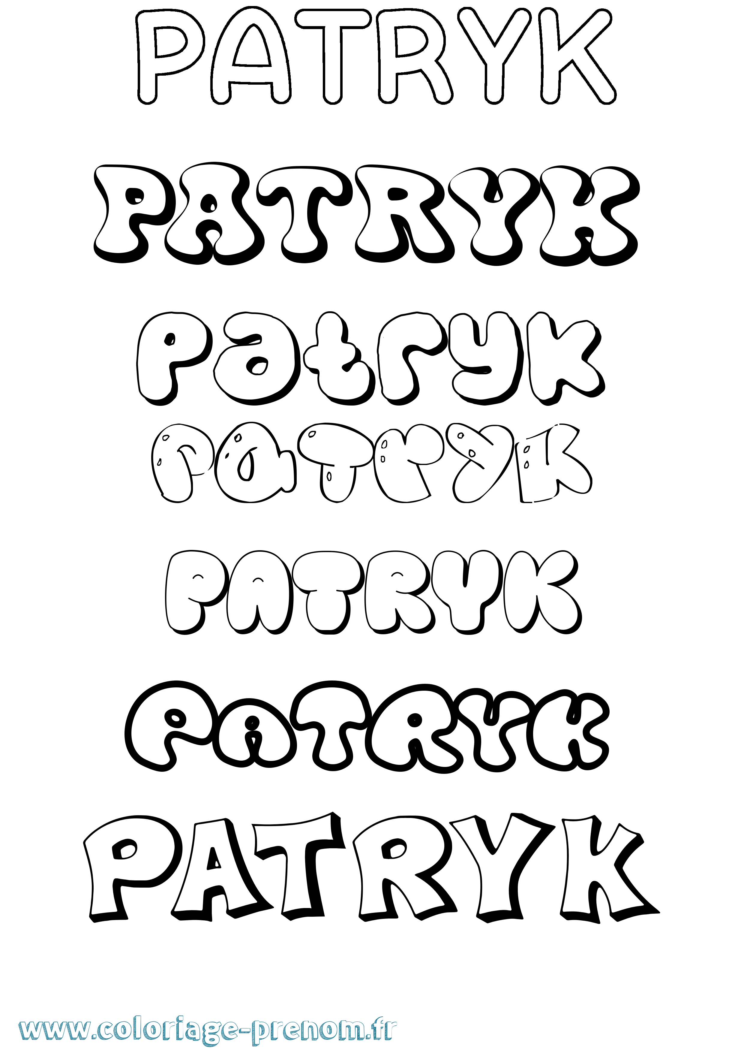 Coloriage Patryk Bubble Coloriage prénom Patryk Bubble
