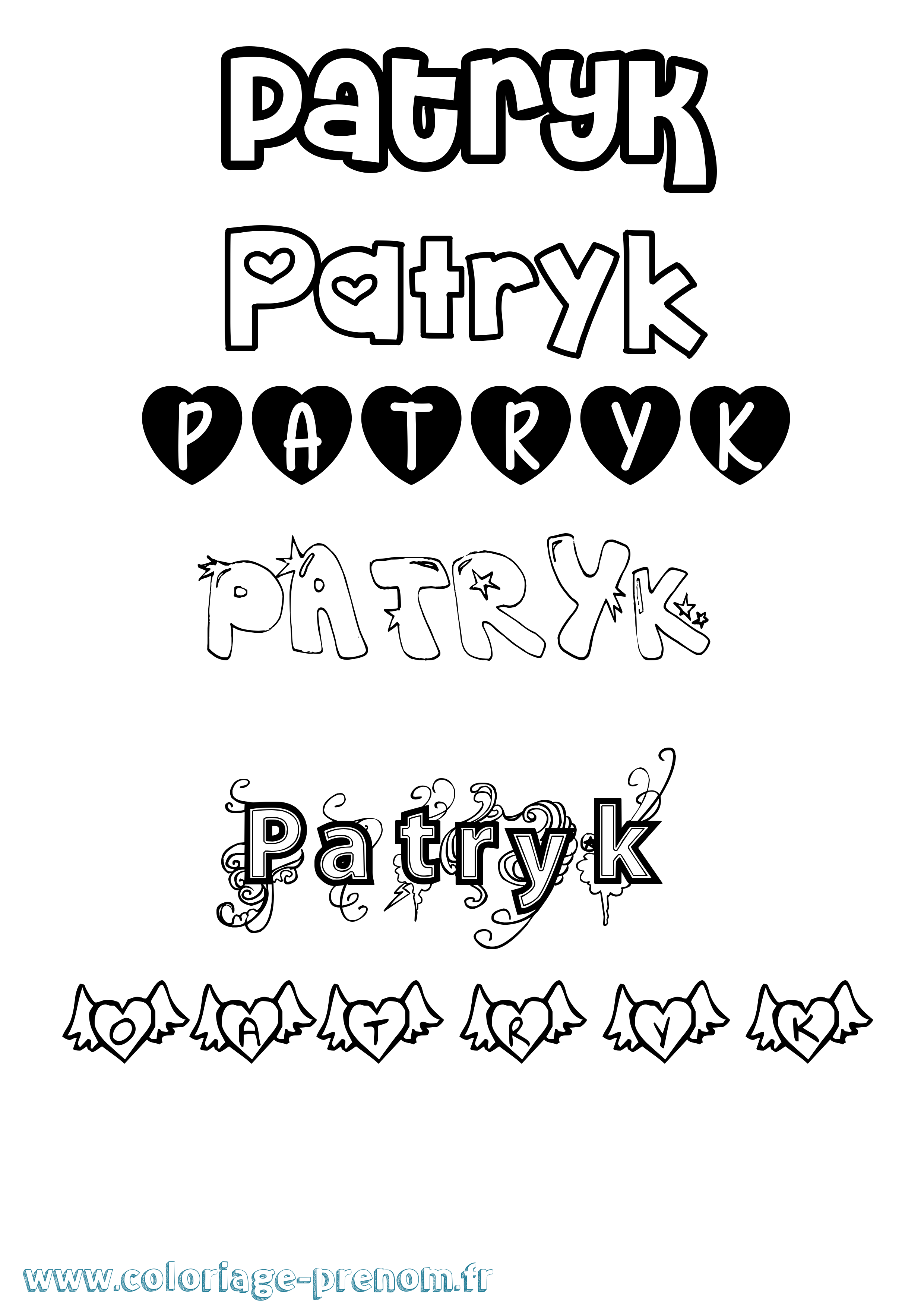Coloriage Patryk Girly Coloriage prénom Patryk Girly