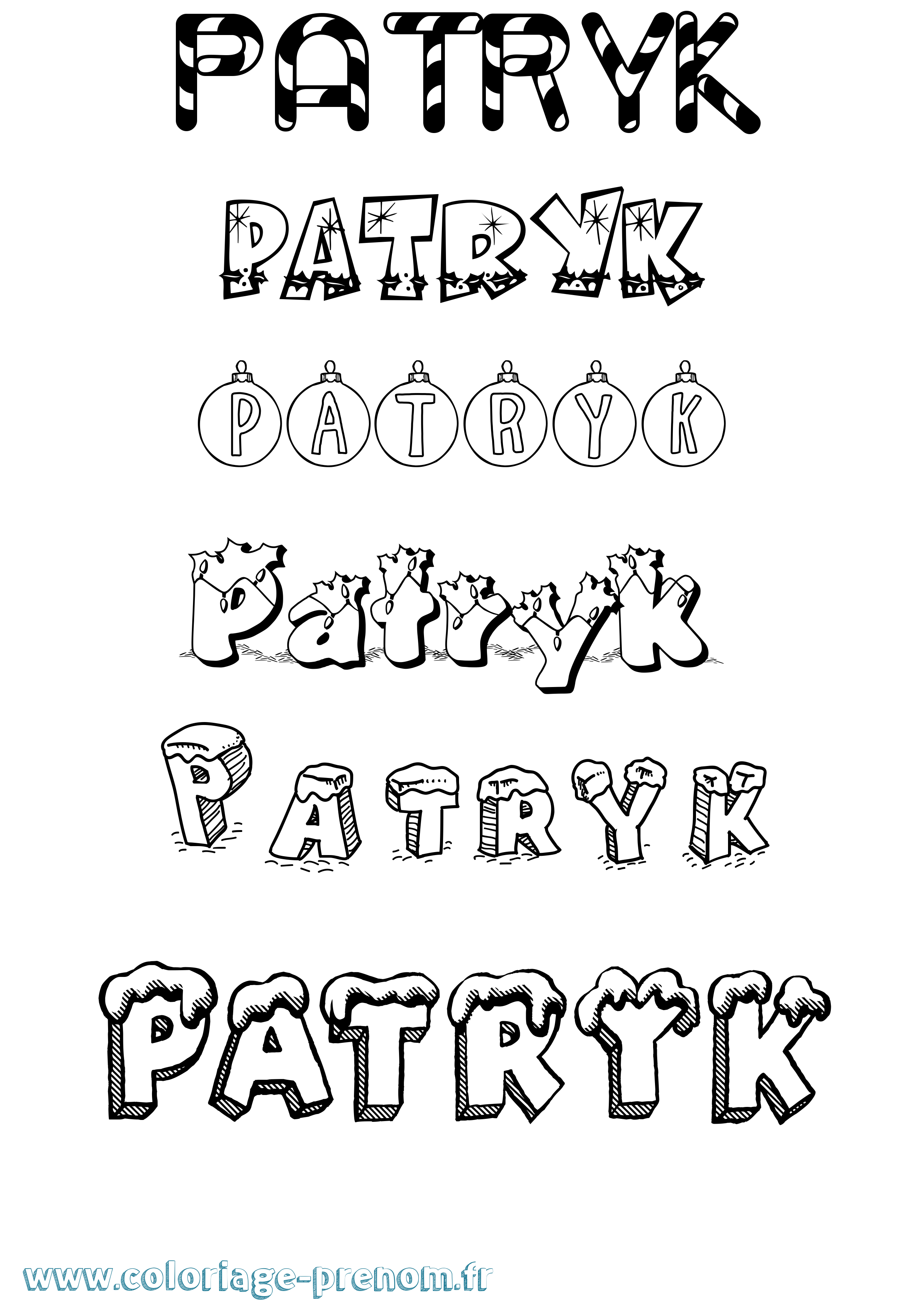 Coloriage Patryk Noël Coloriage prénom Patryk Noël