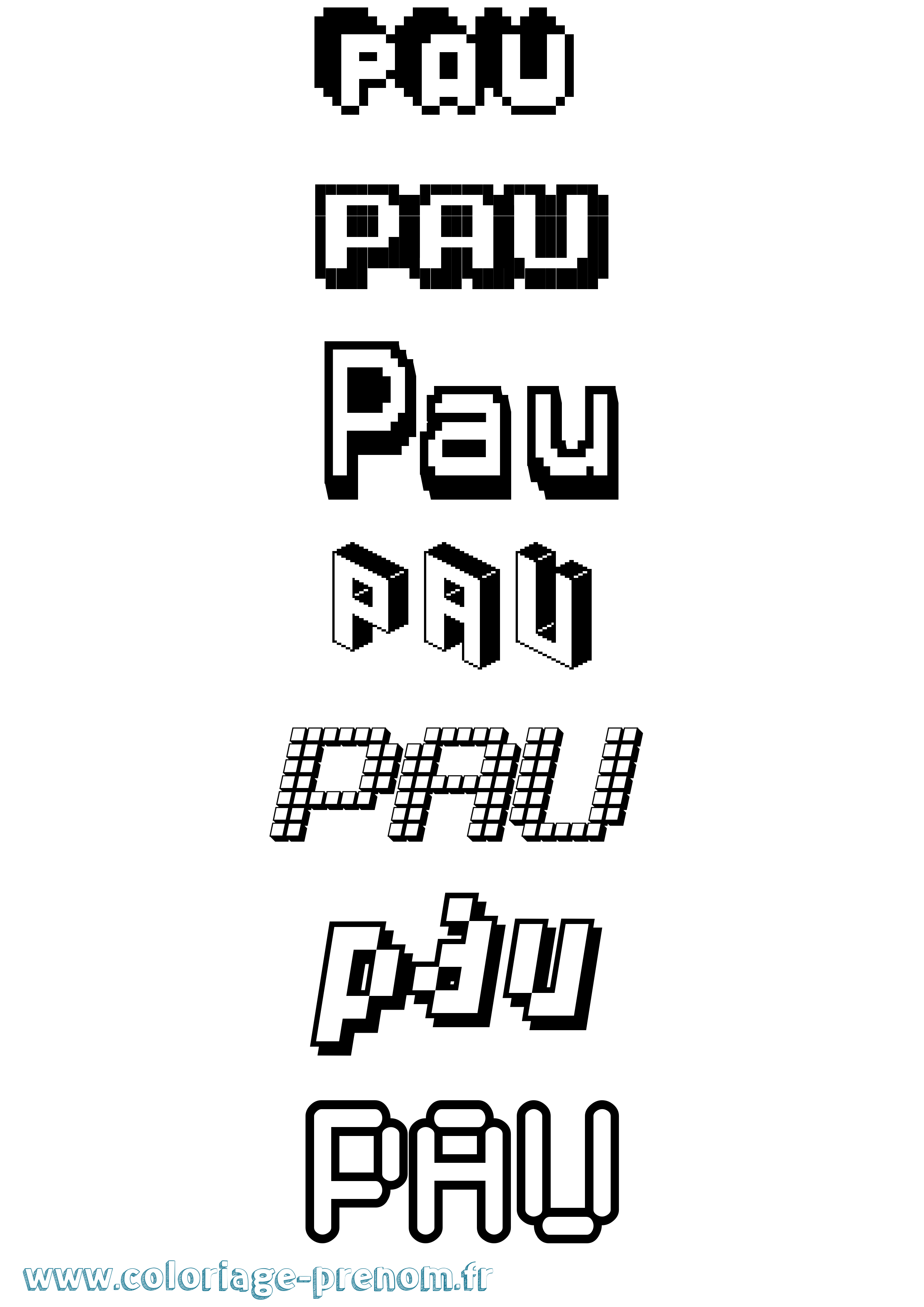 Coloriage prénom Pau Pixel