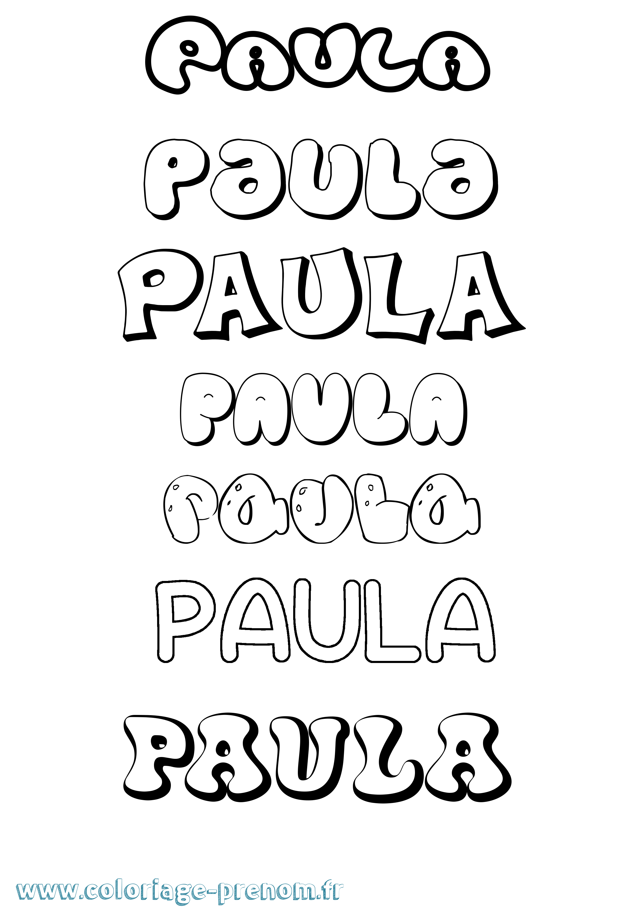 Coloriage prénom Paula Bubble