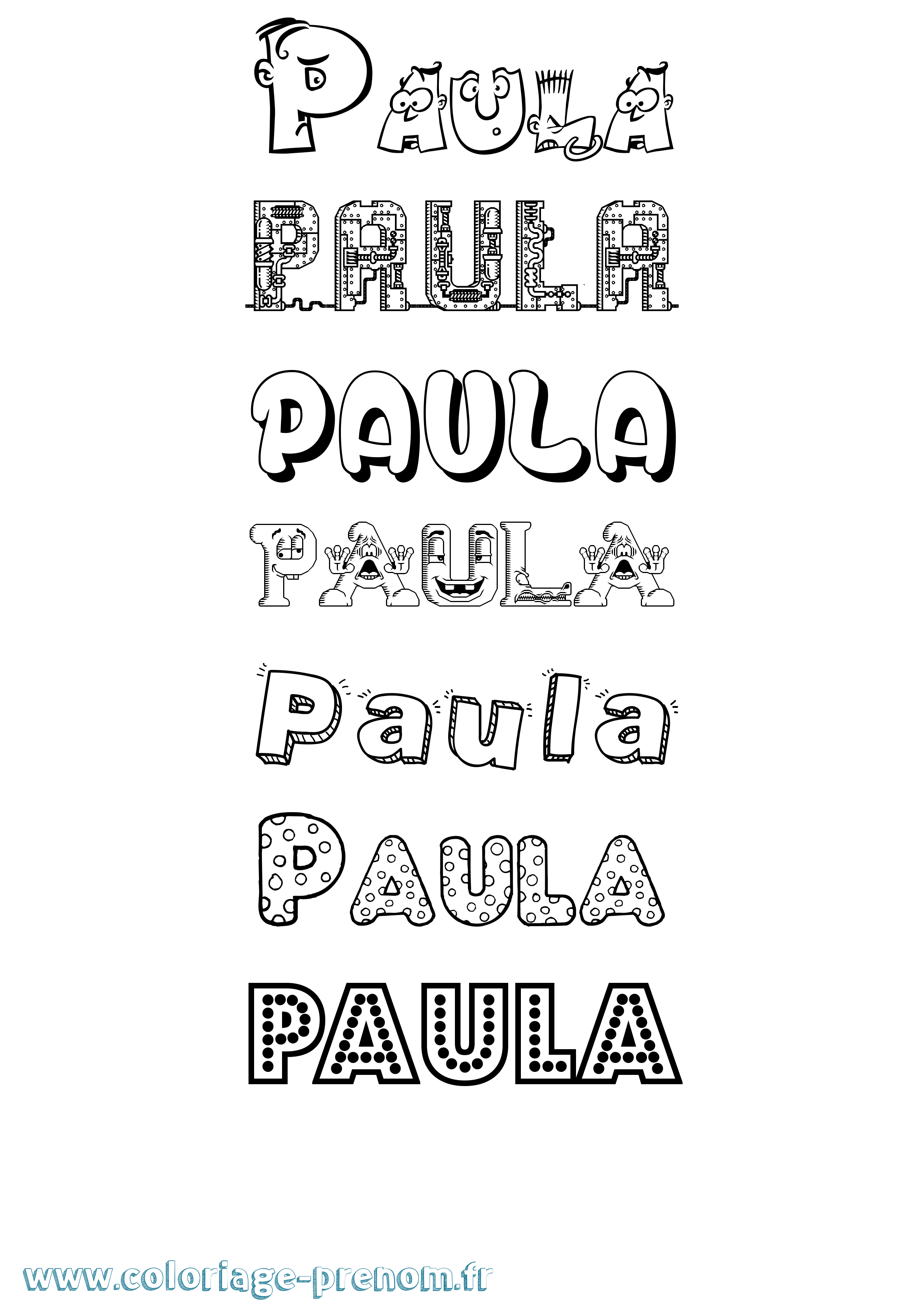 Coloriage prénom Paula Fun