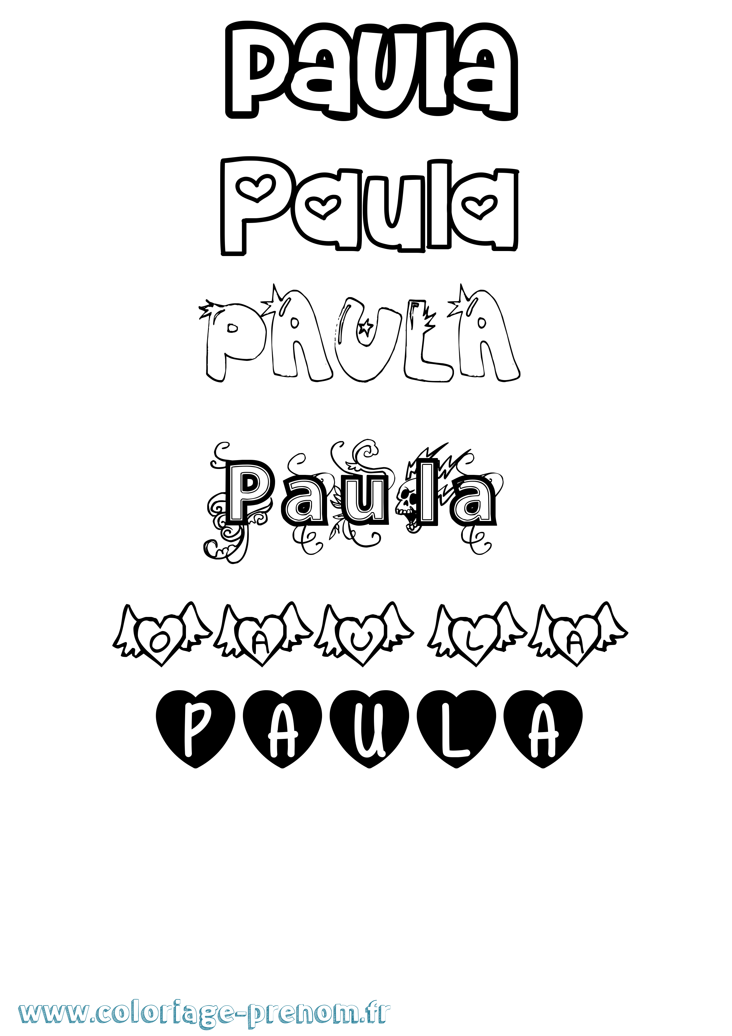 Coloriage prénom Paula Girly