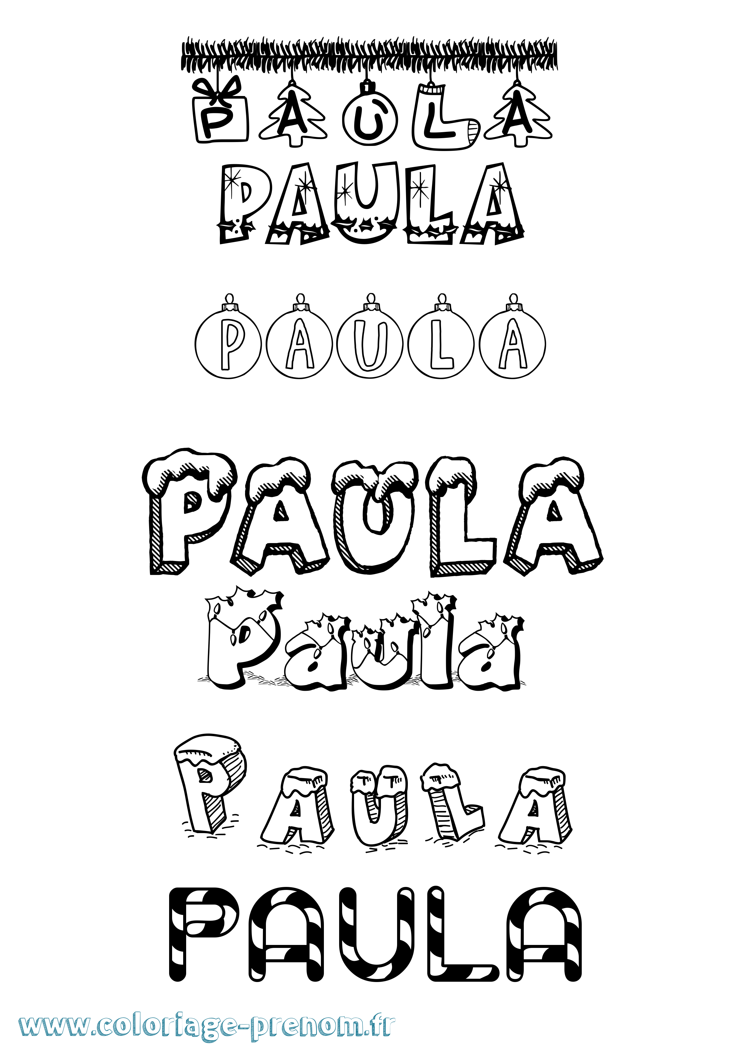 Coloriage prénom Paula Noël