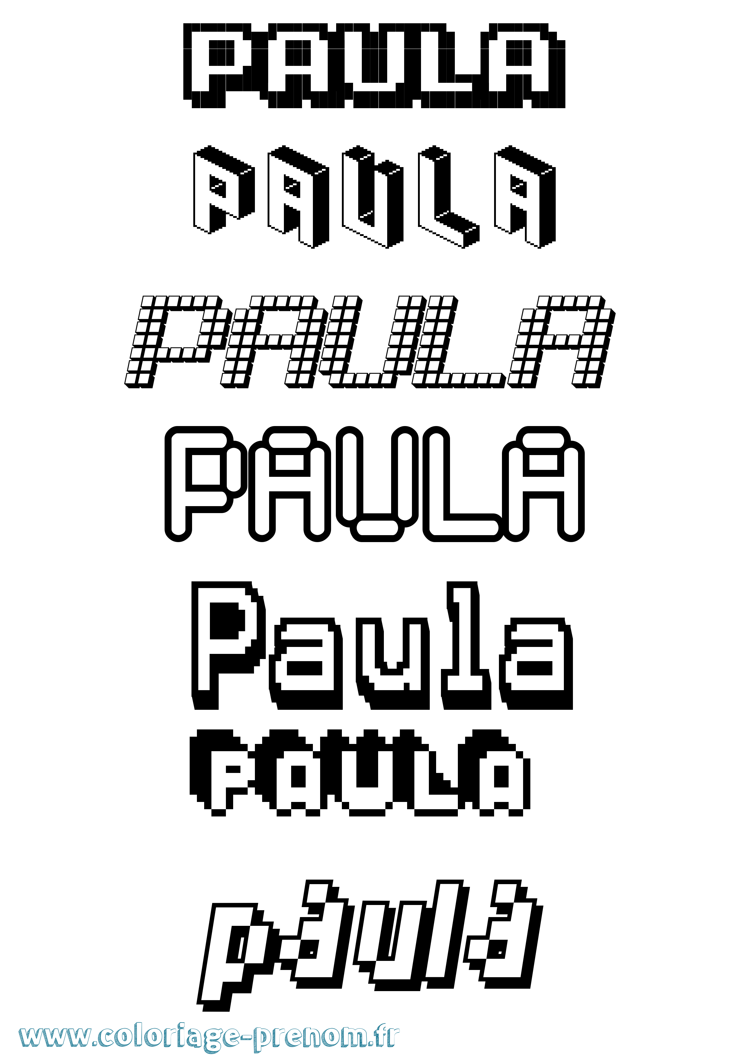 Coloriage prénom Paula Pixel
