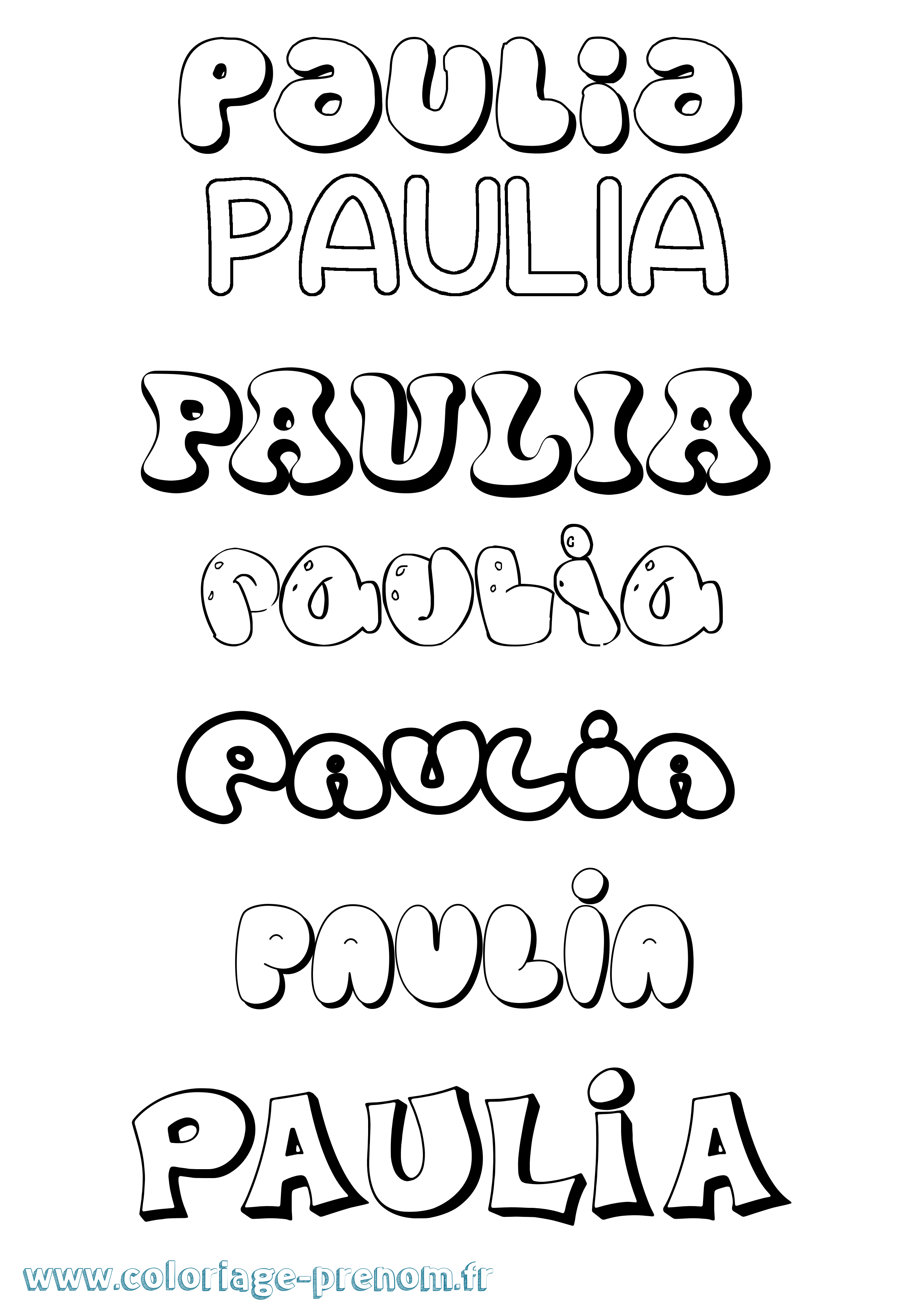 Coloriage prénom Paulia Bubble
