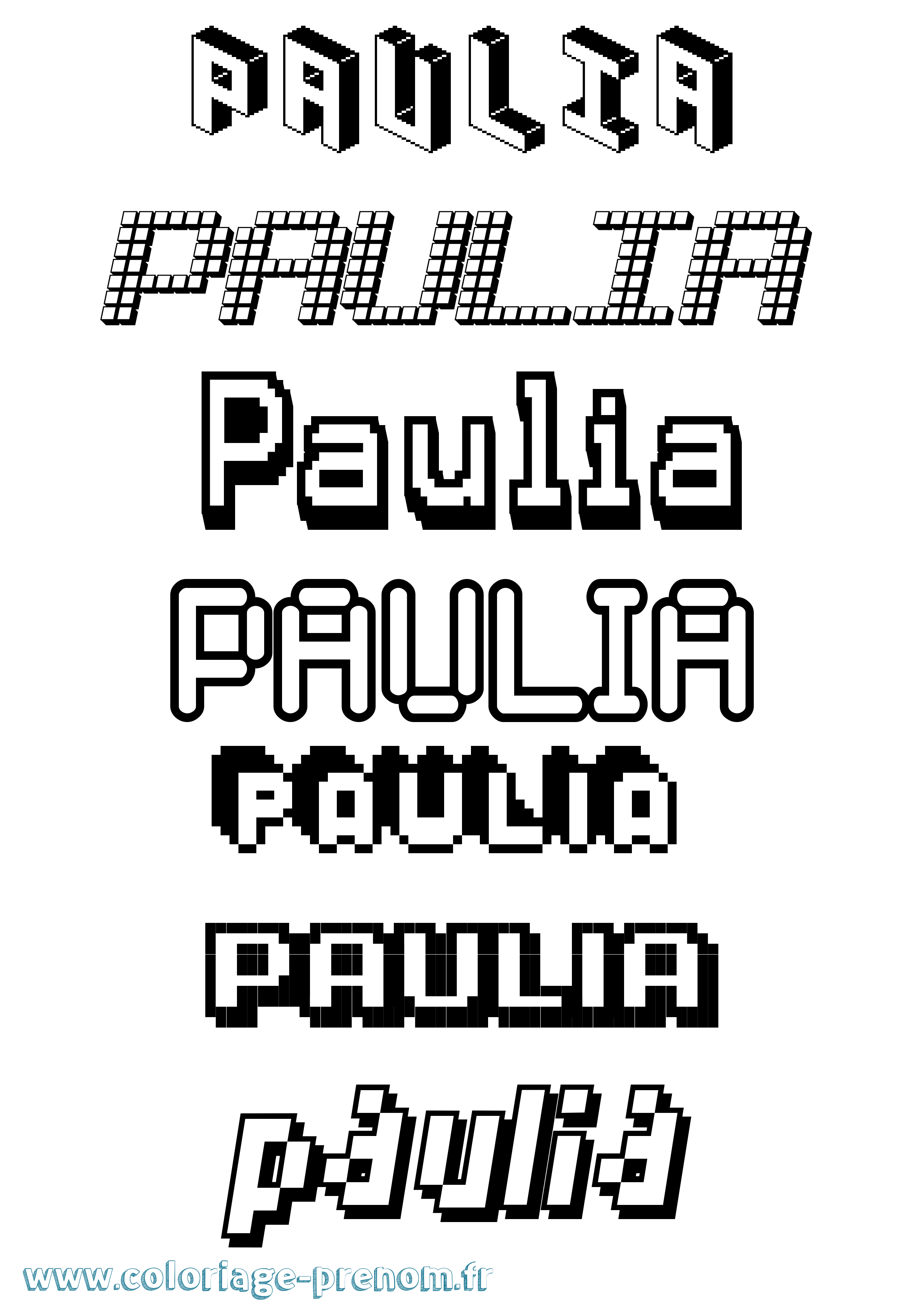 Coloriage prénom Paulia Pixel