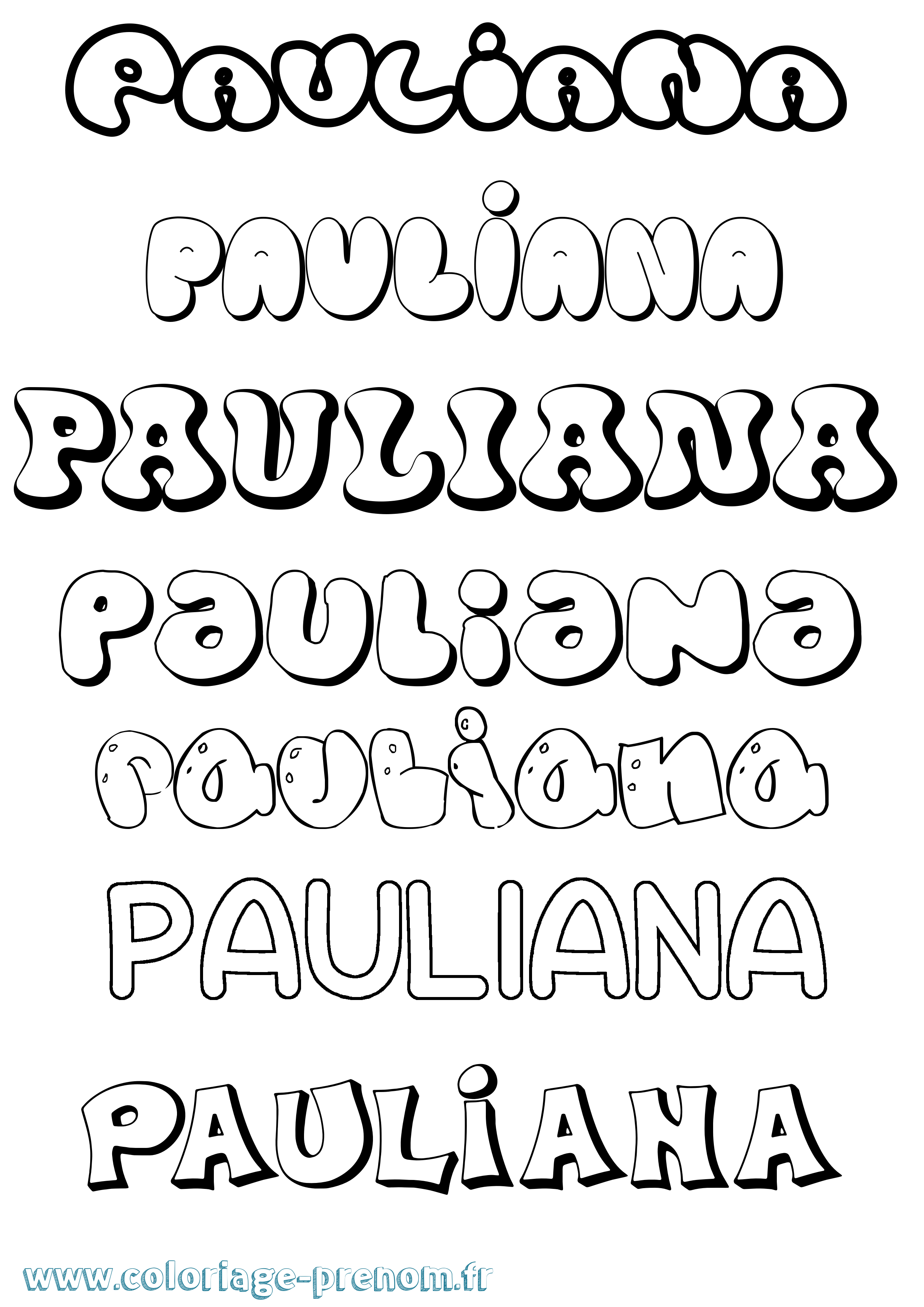 Coloriage prénom Pauliana Bubble