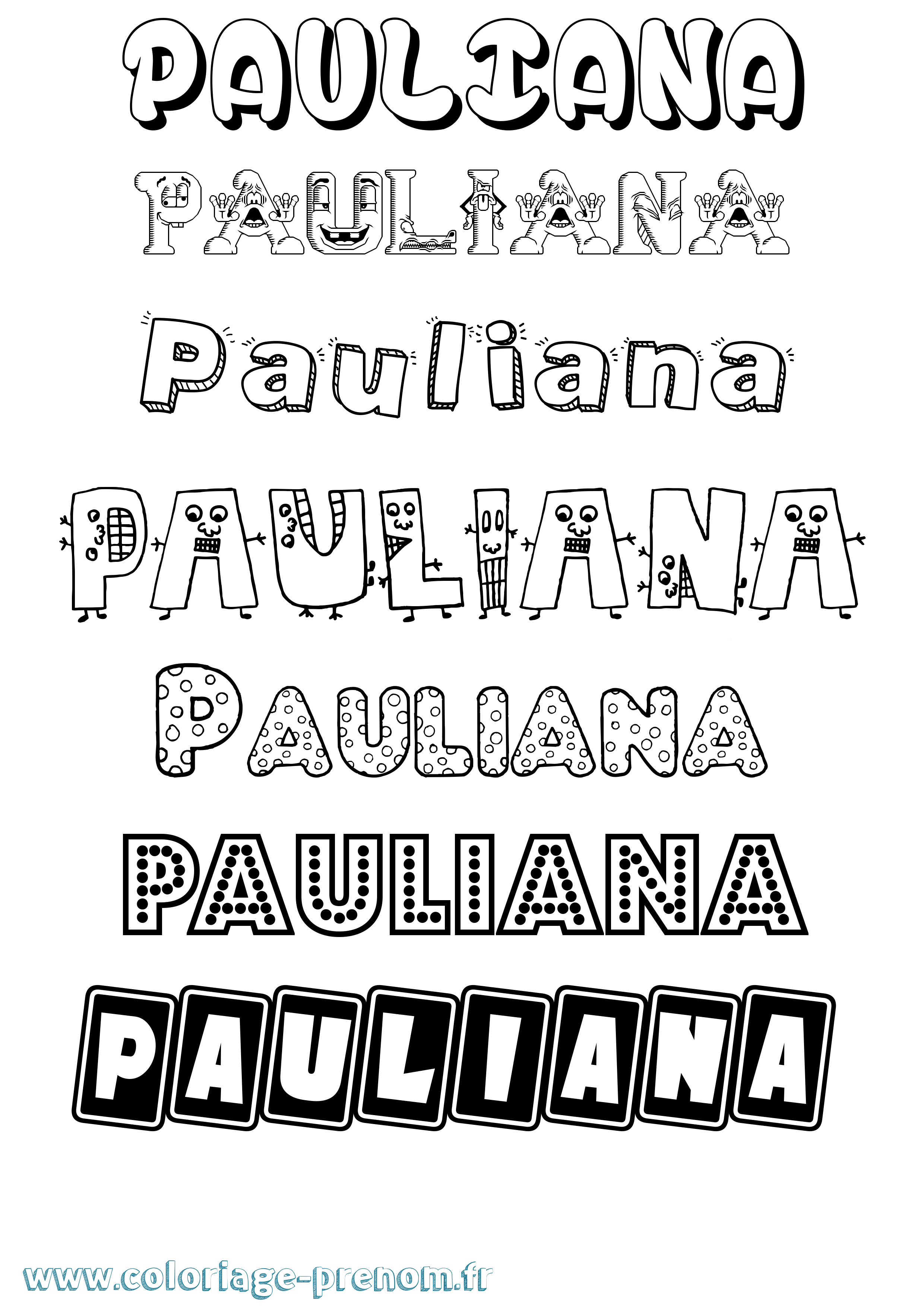 Coloriage prénom Pauliana Fun