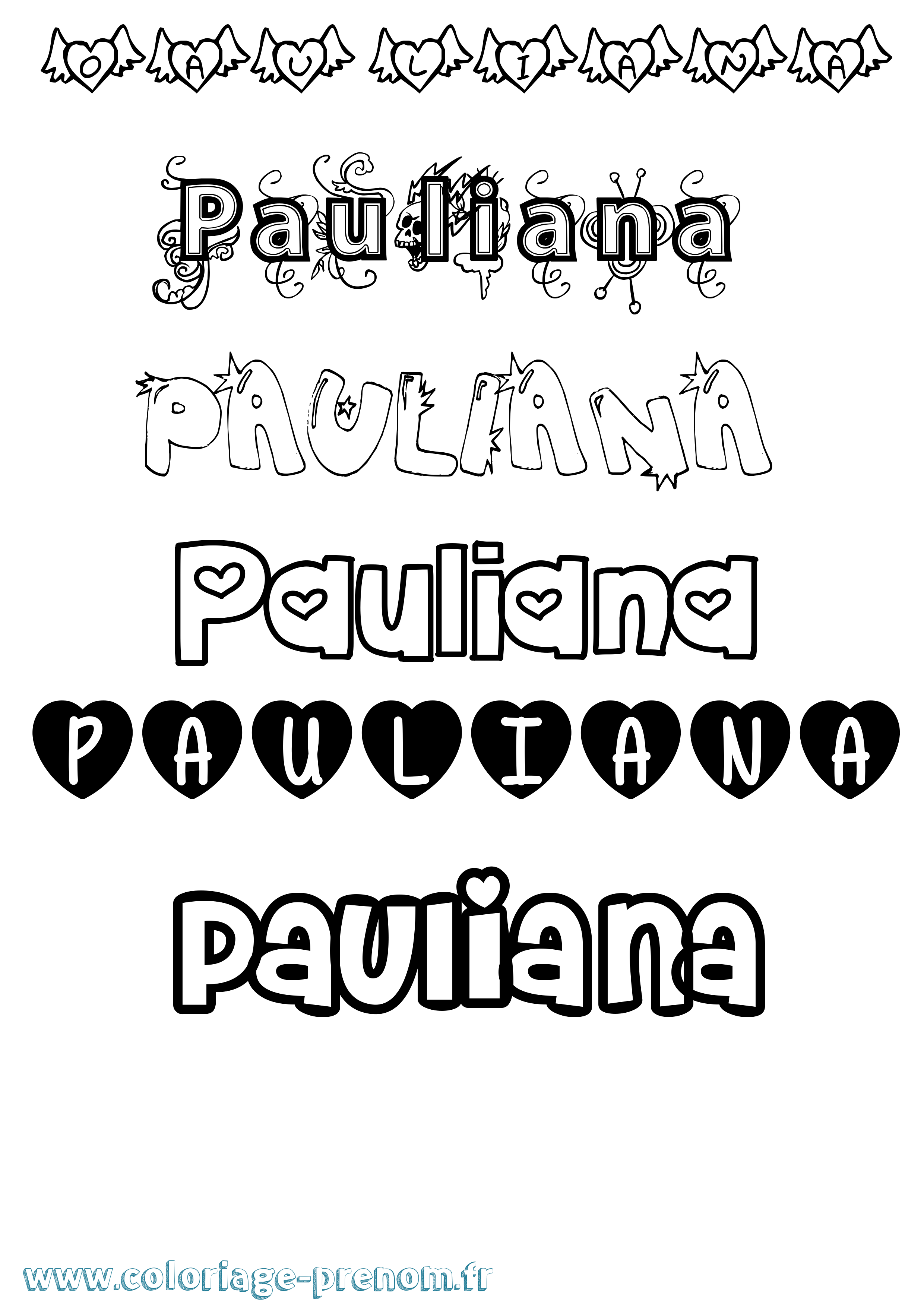 Coloriage prénom Pauliana Girly