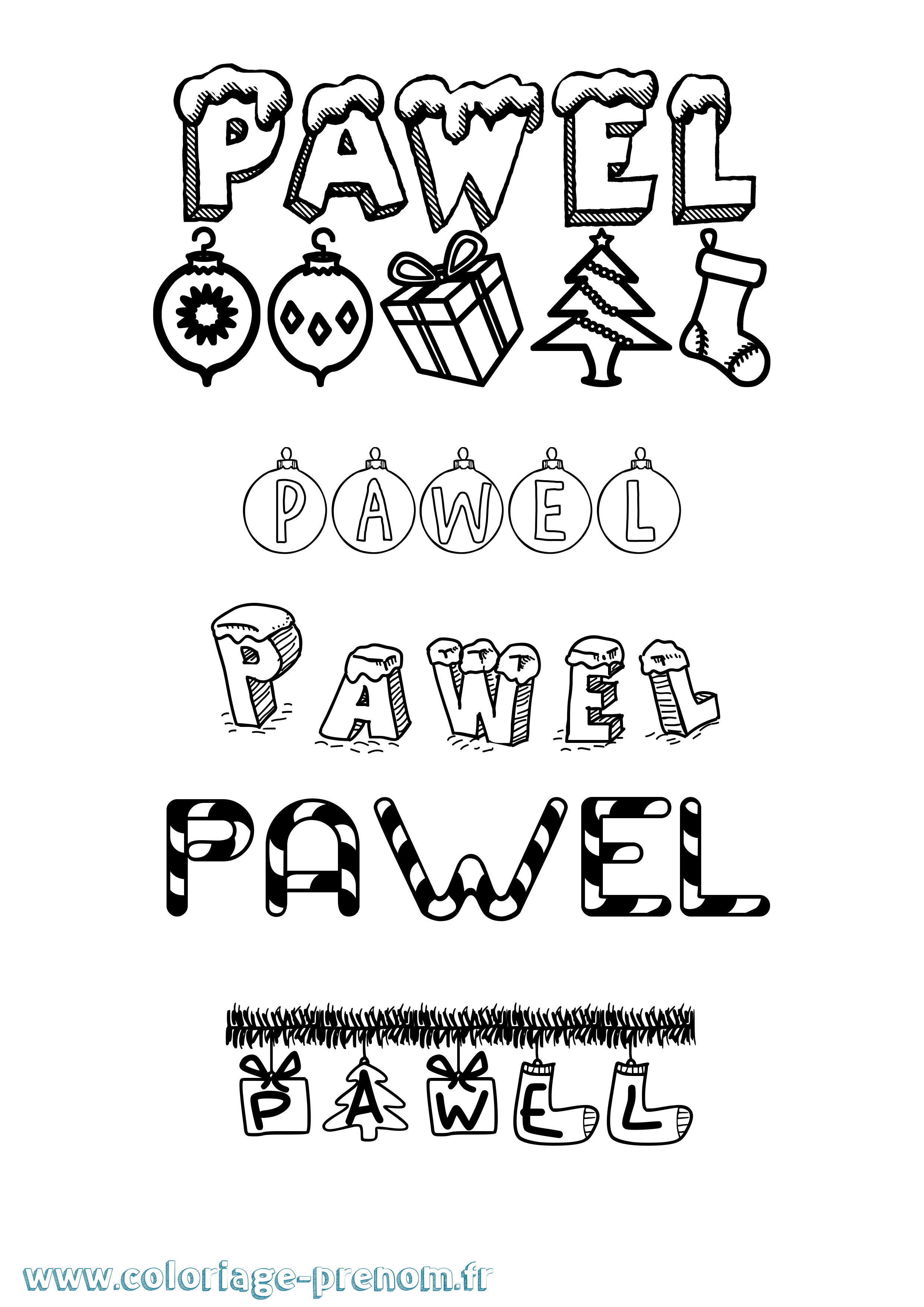 Coloriage Pawel Noël Coloriage prénom Pawel Noël