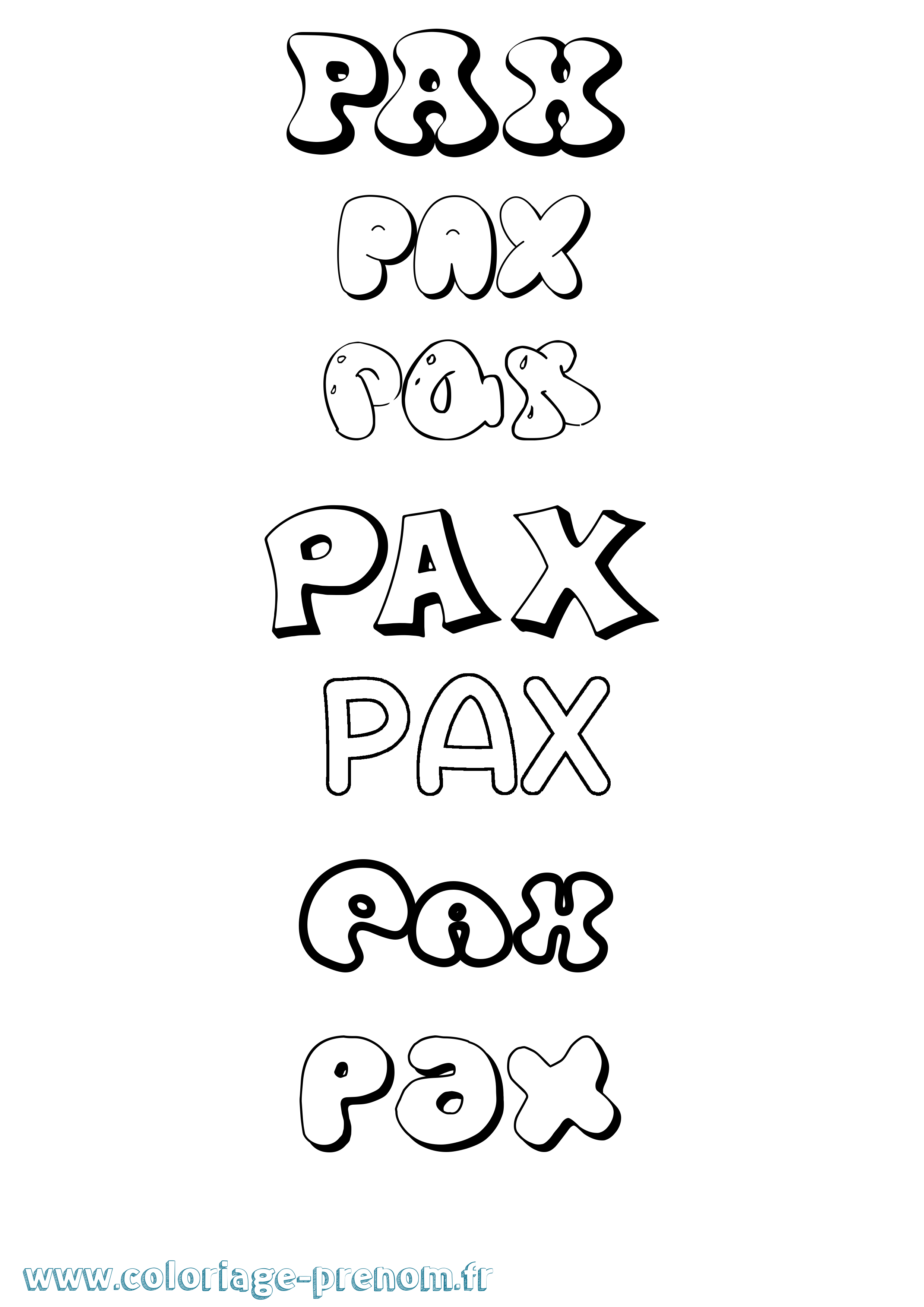 Coloriage prénom Pax Bubble
