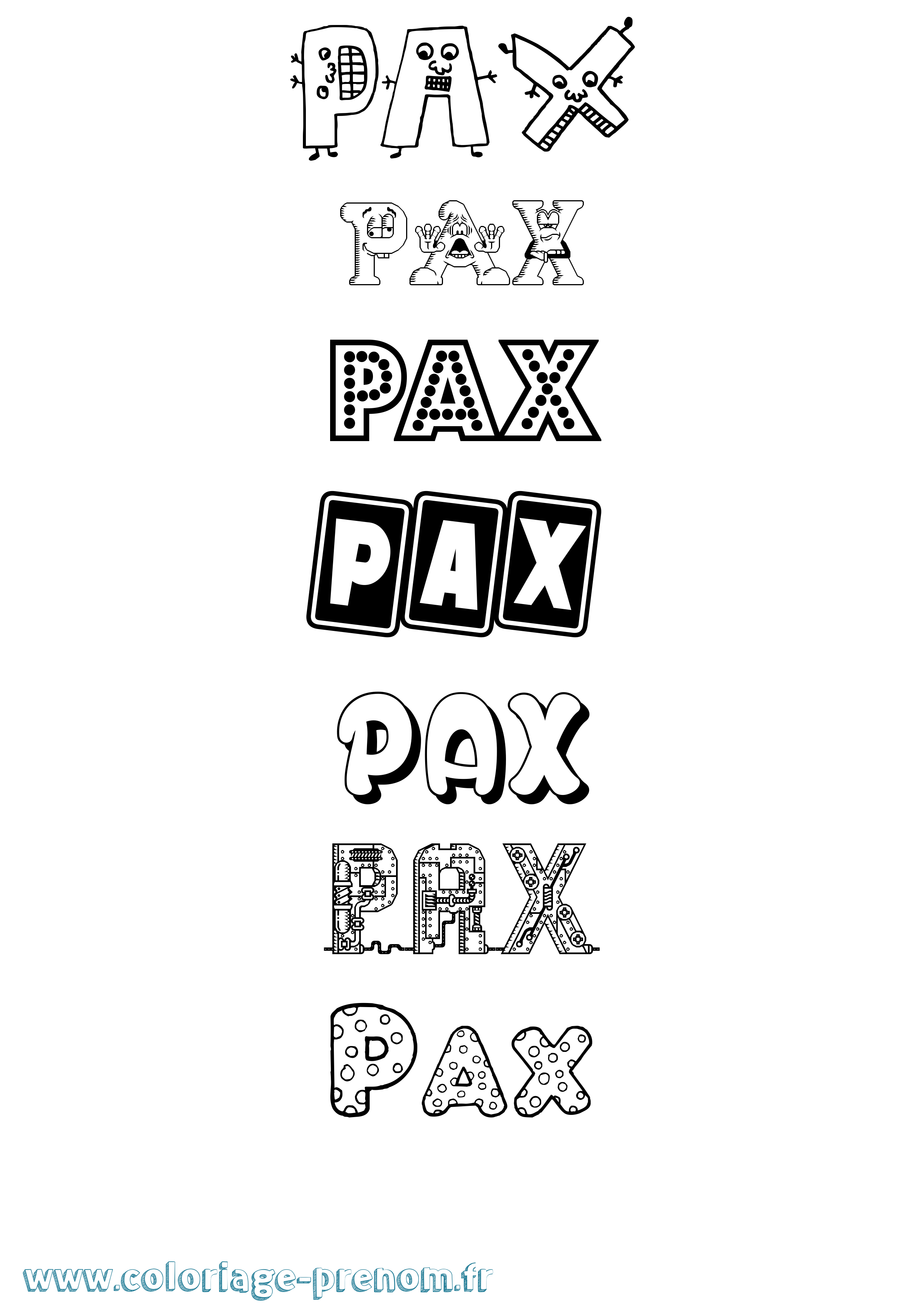 Coloriage Pax Fun Coloriage prénom Pax Fun