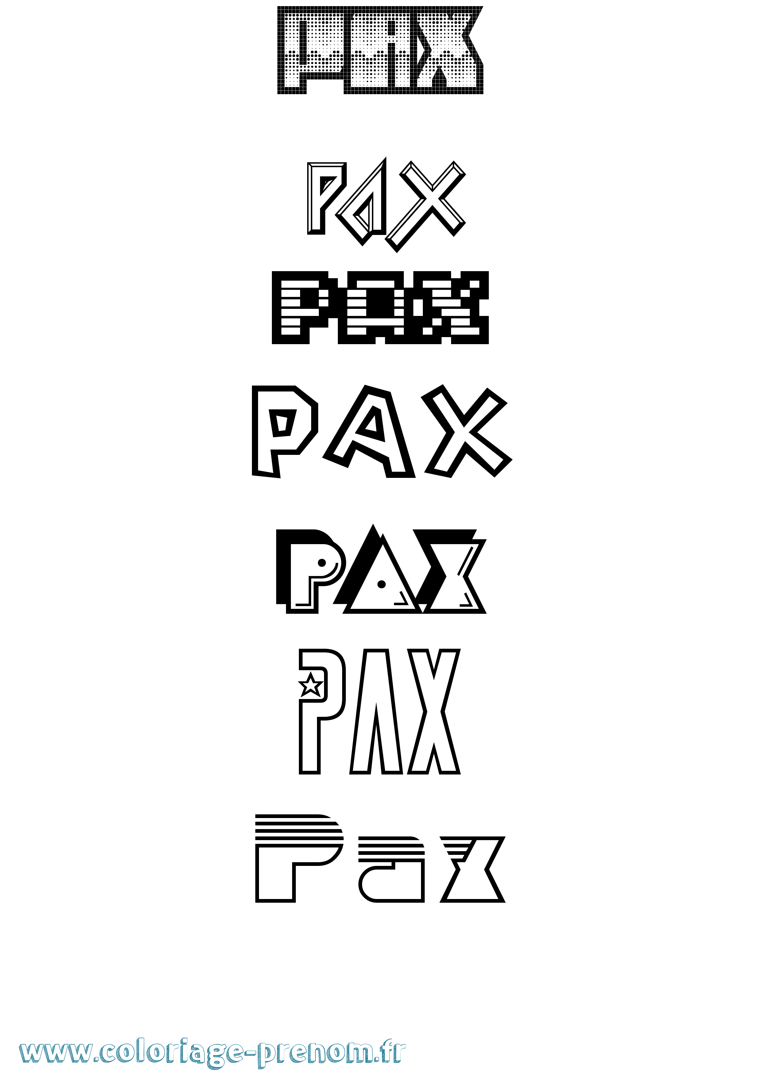 Coloriage prénom Pax Jeux Vidéos