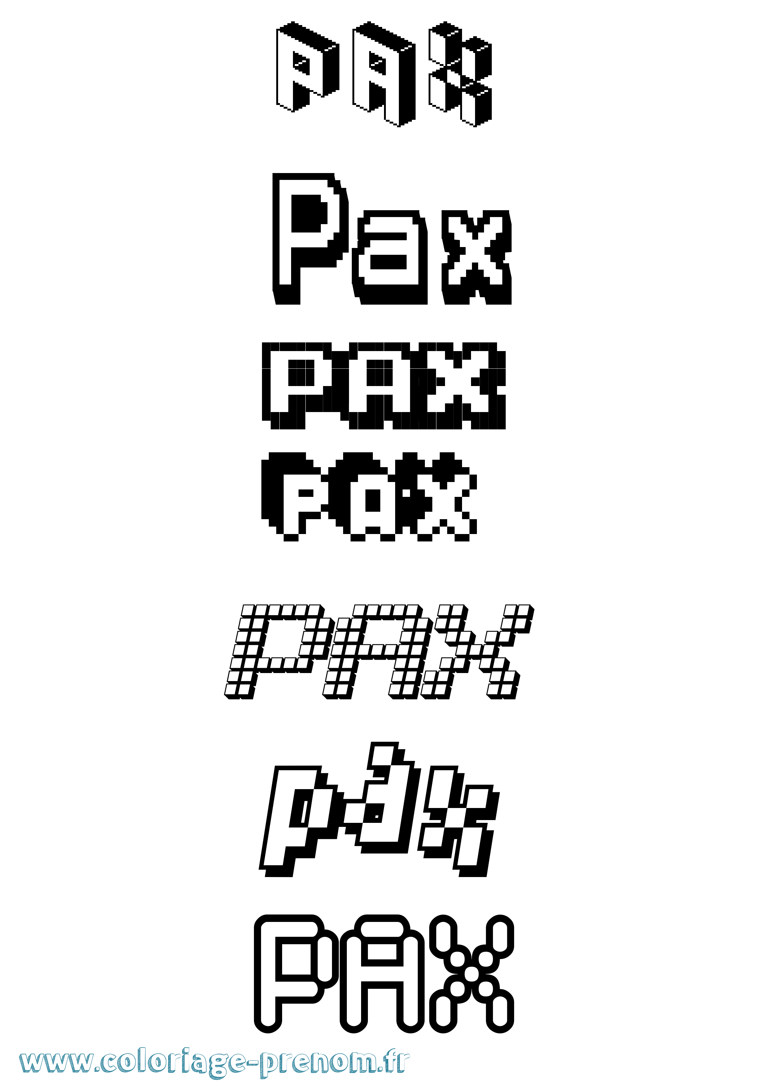Coloriage prénom Pax Pixel