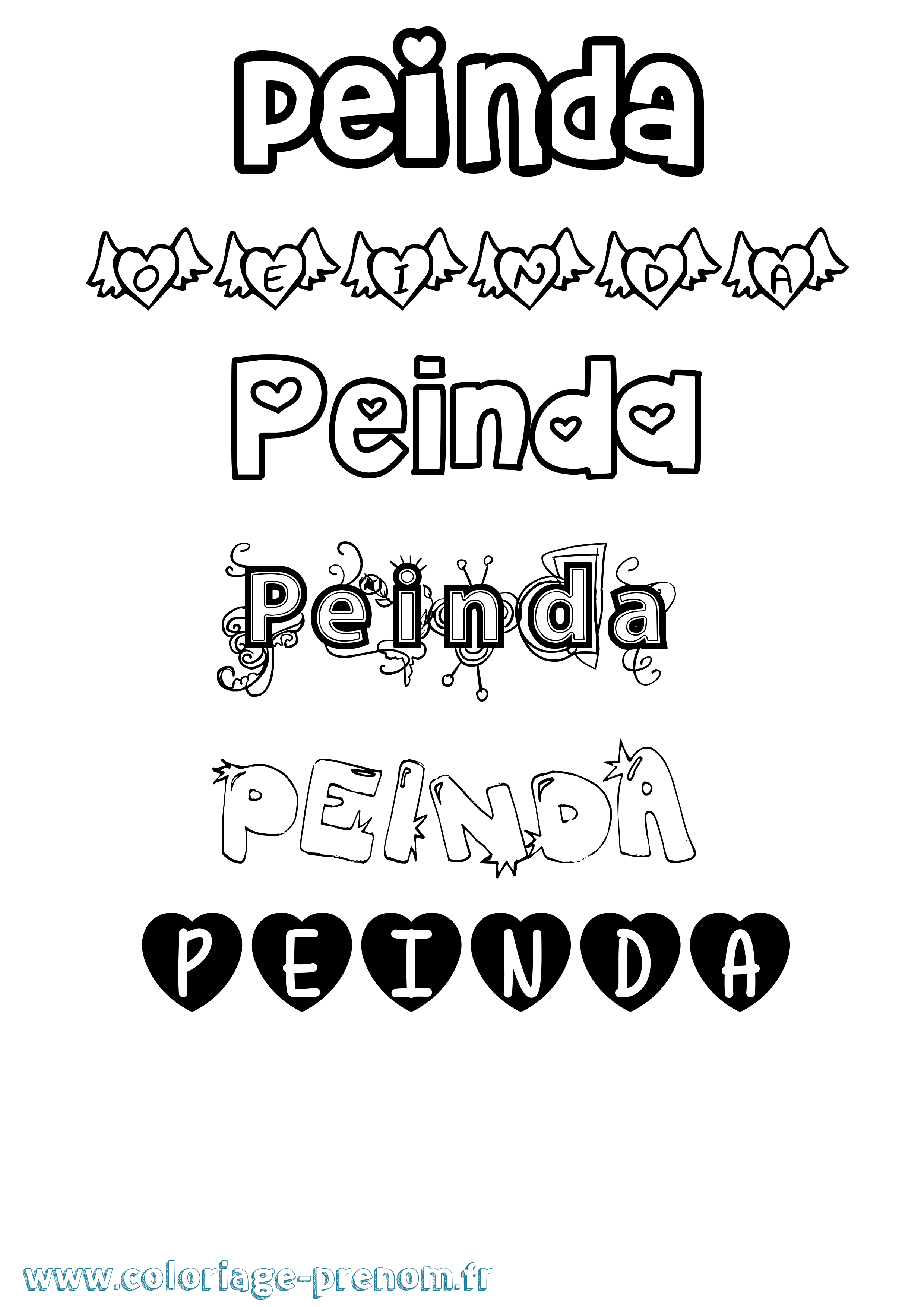Coloriage prénom Peinda Girly