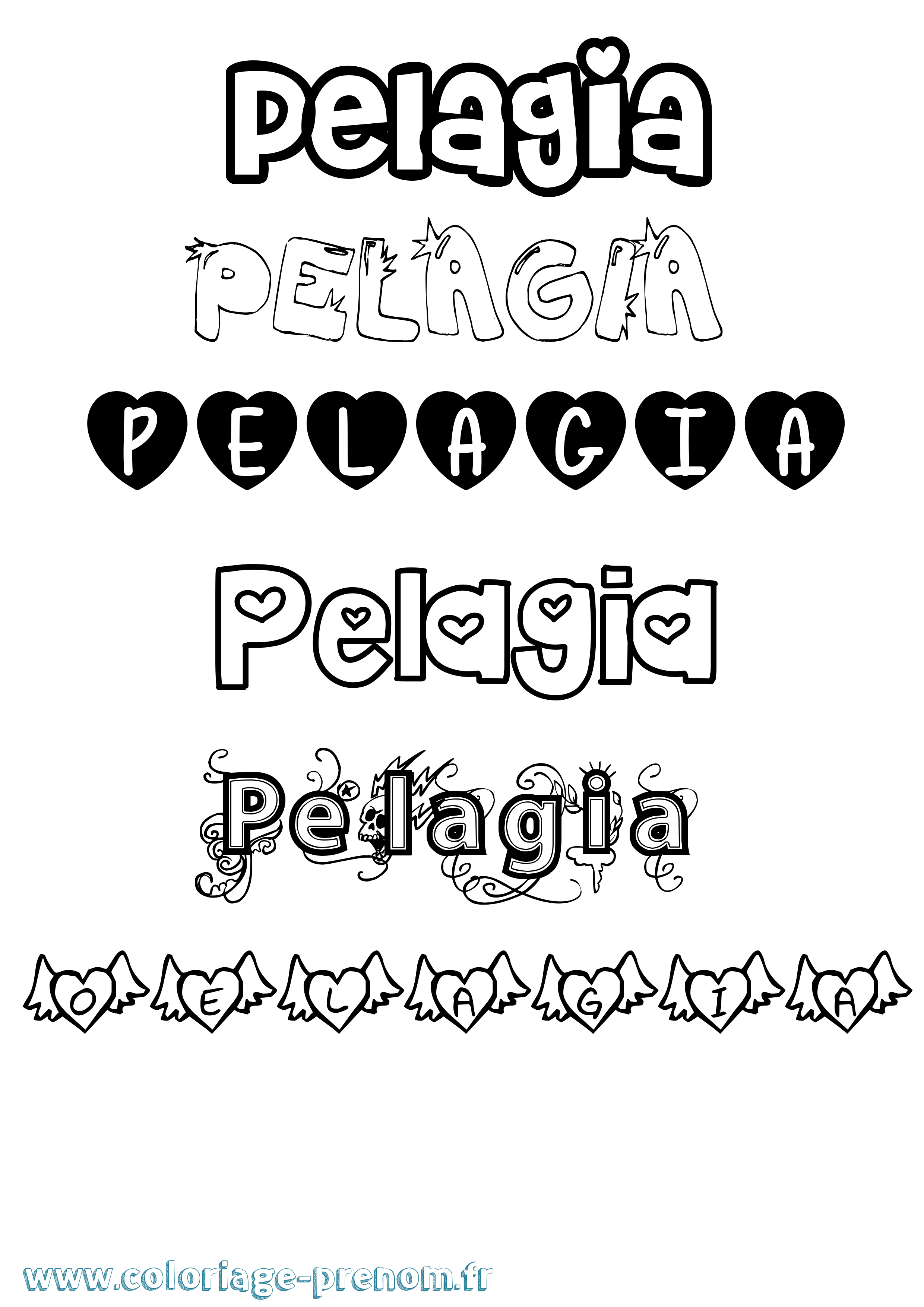 Coloriage prénom Pelagia Girly