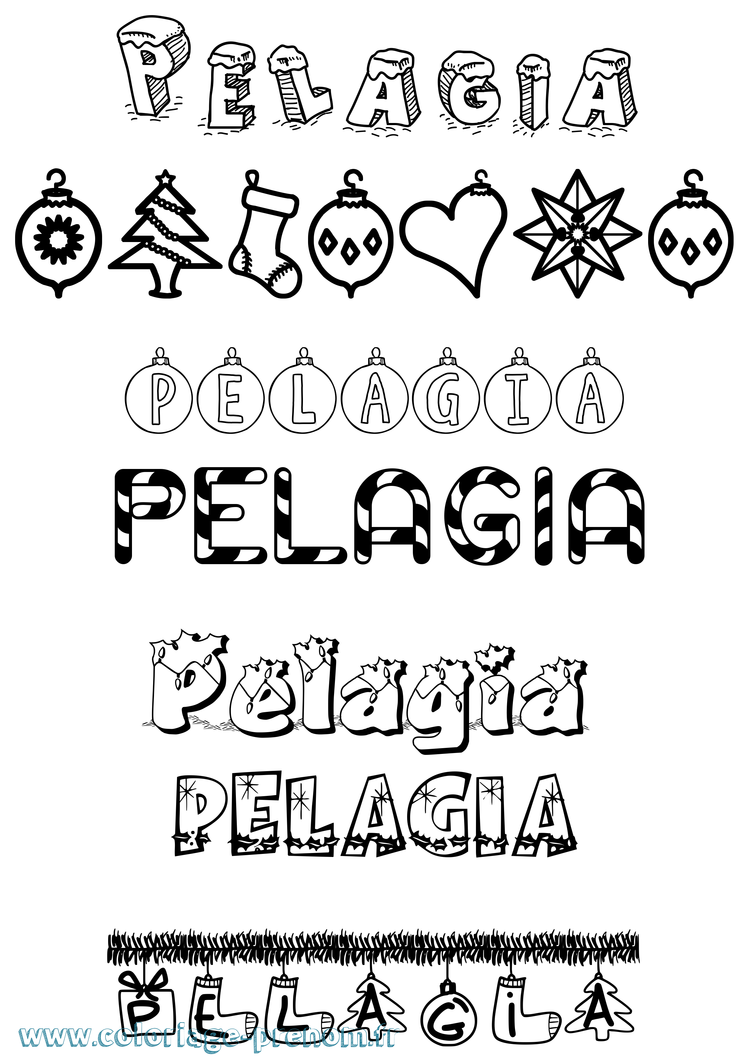 Coloriage Pelagia Noël Coloriage prénom Pelagia Noël