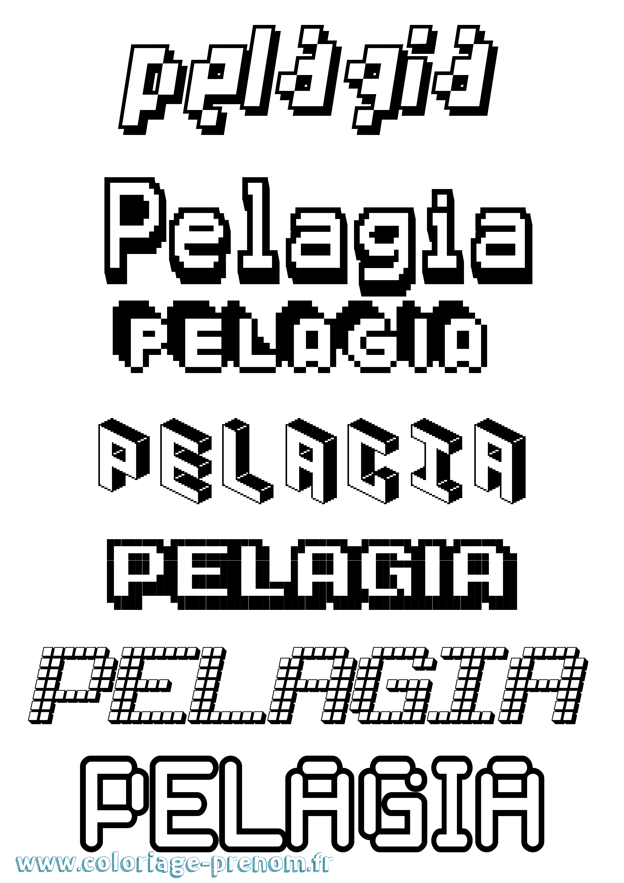 Coloriage prénom Pelagia Pixel