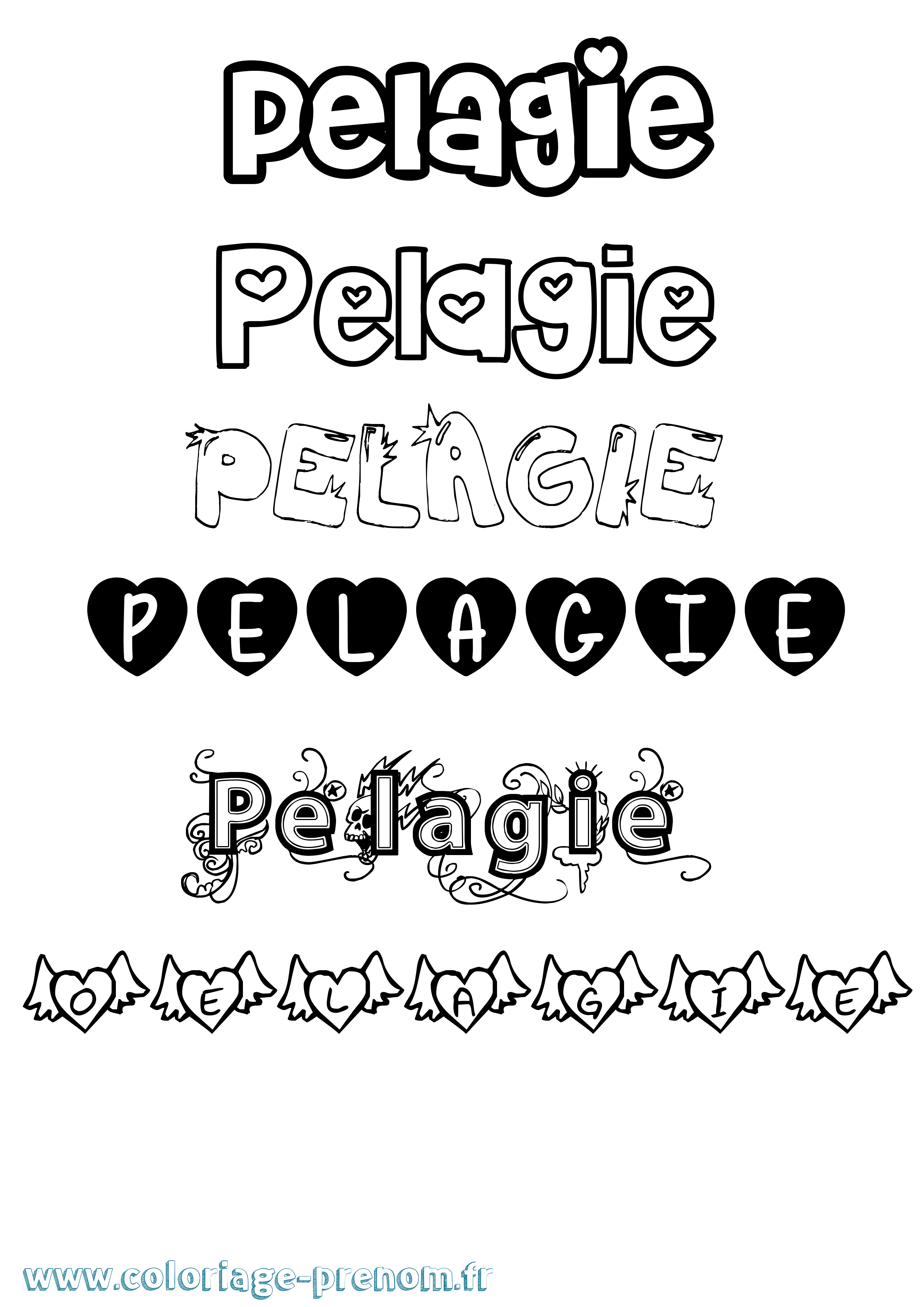 Coloriage prénom Pelagie Girly