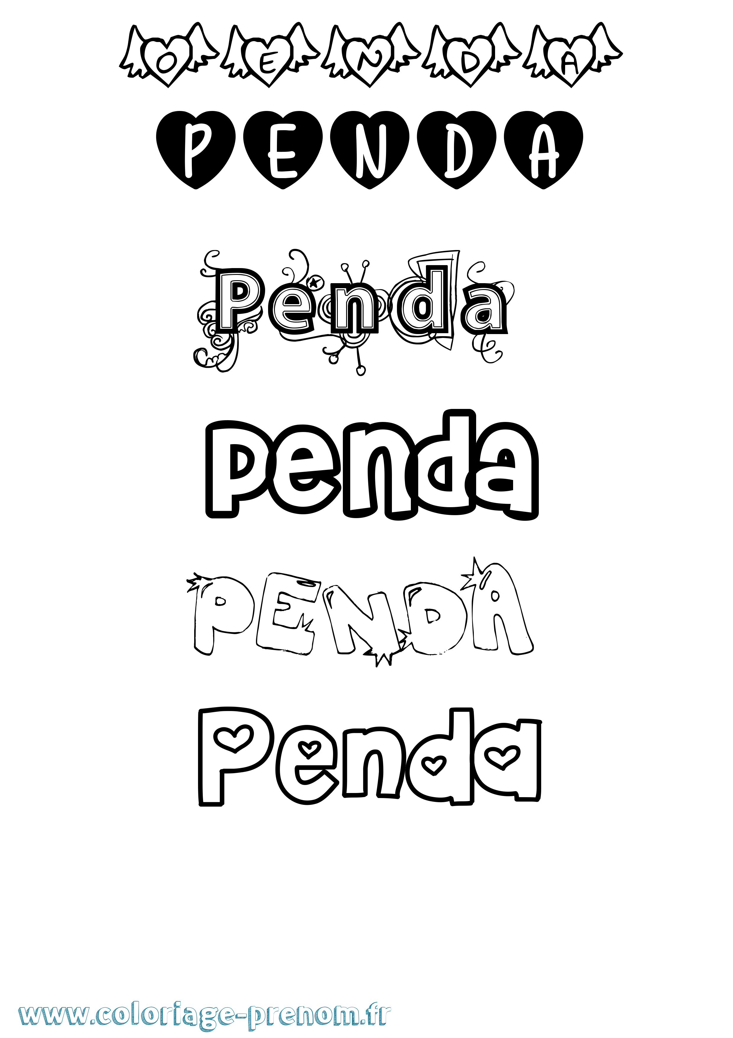 Coloriage prénom Penda Girly