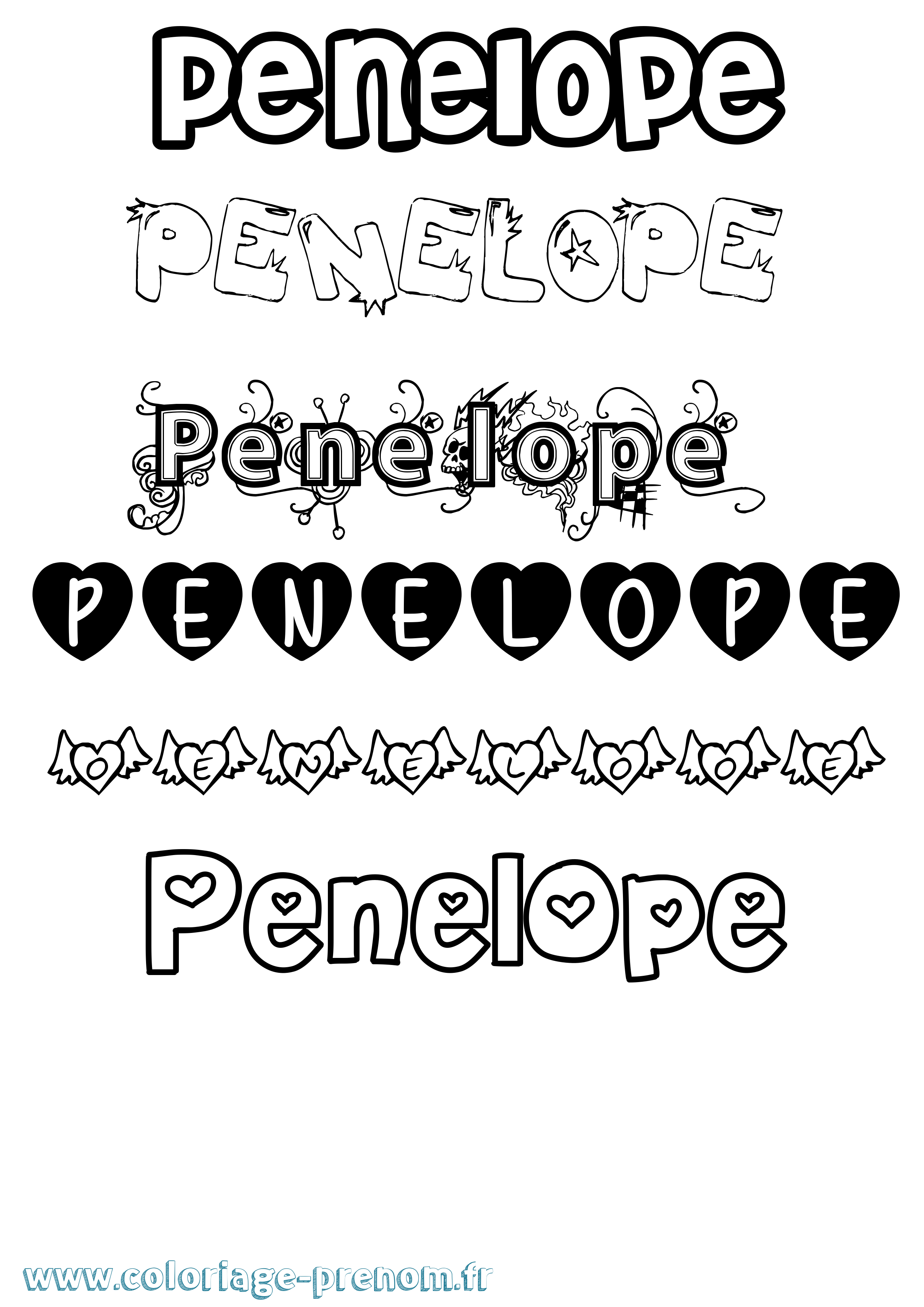 Coloriage prénom Penelope Girly