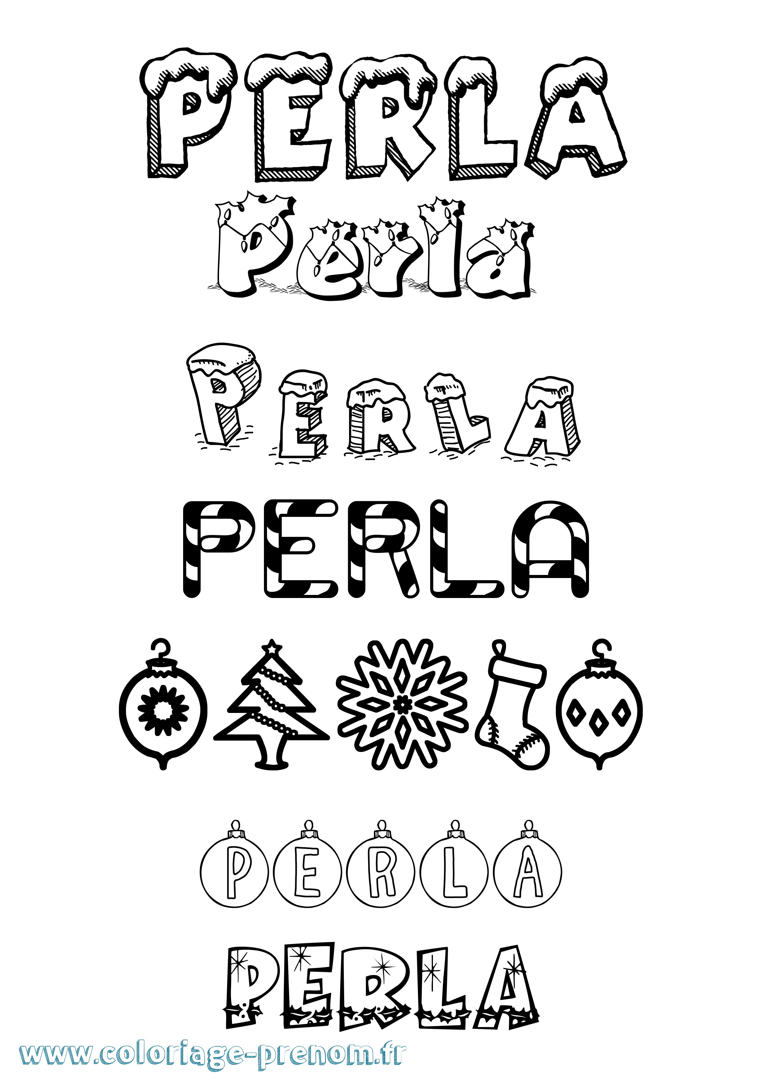 Coloriage Perla Noël Coloriage prénom Perla Noël