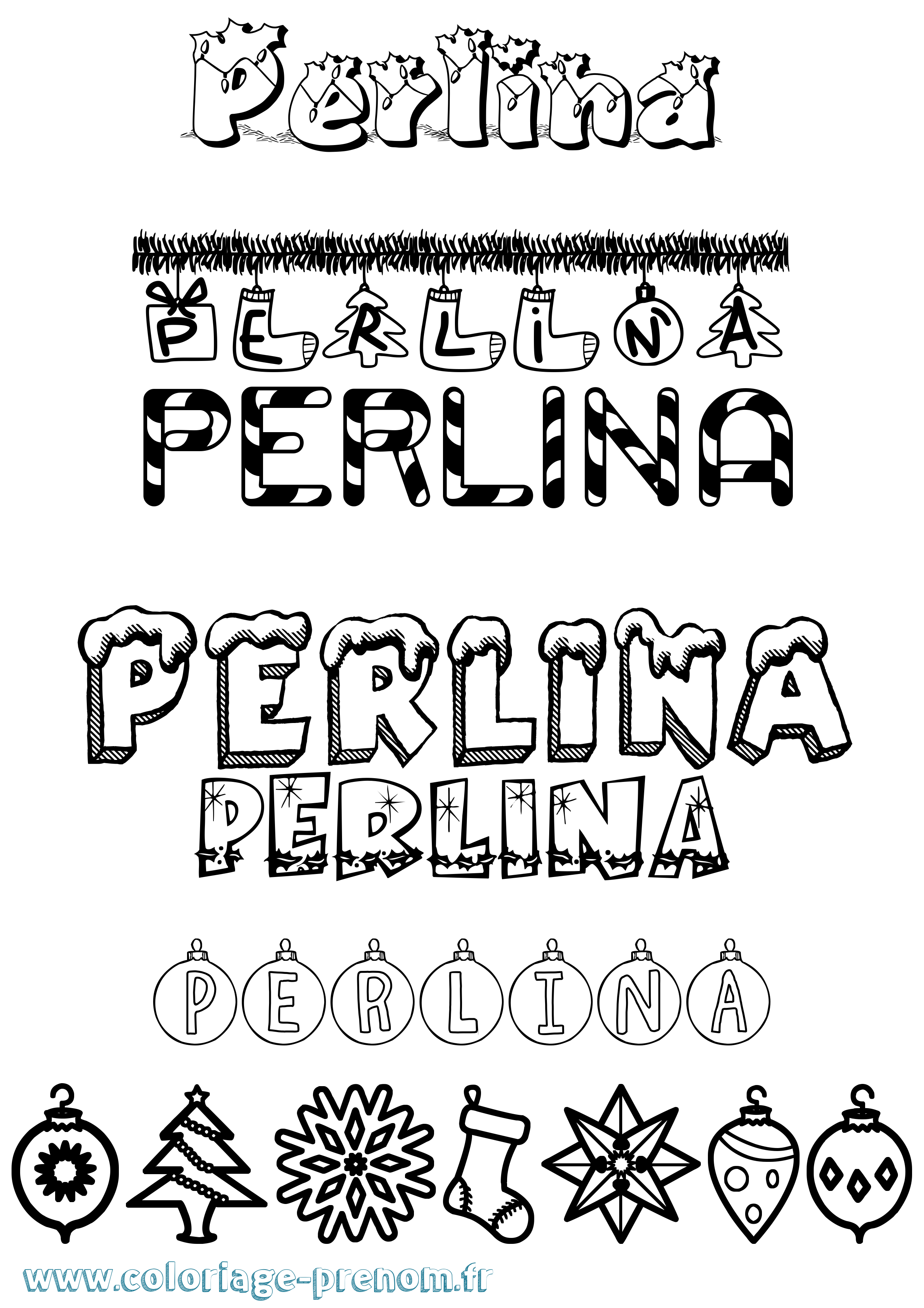 Coloriage prénom Perlina Noël