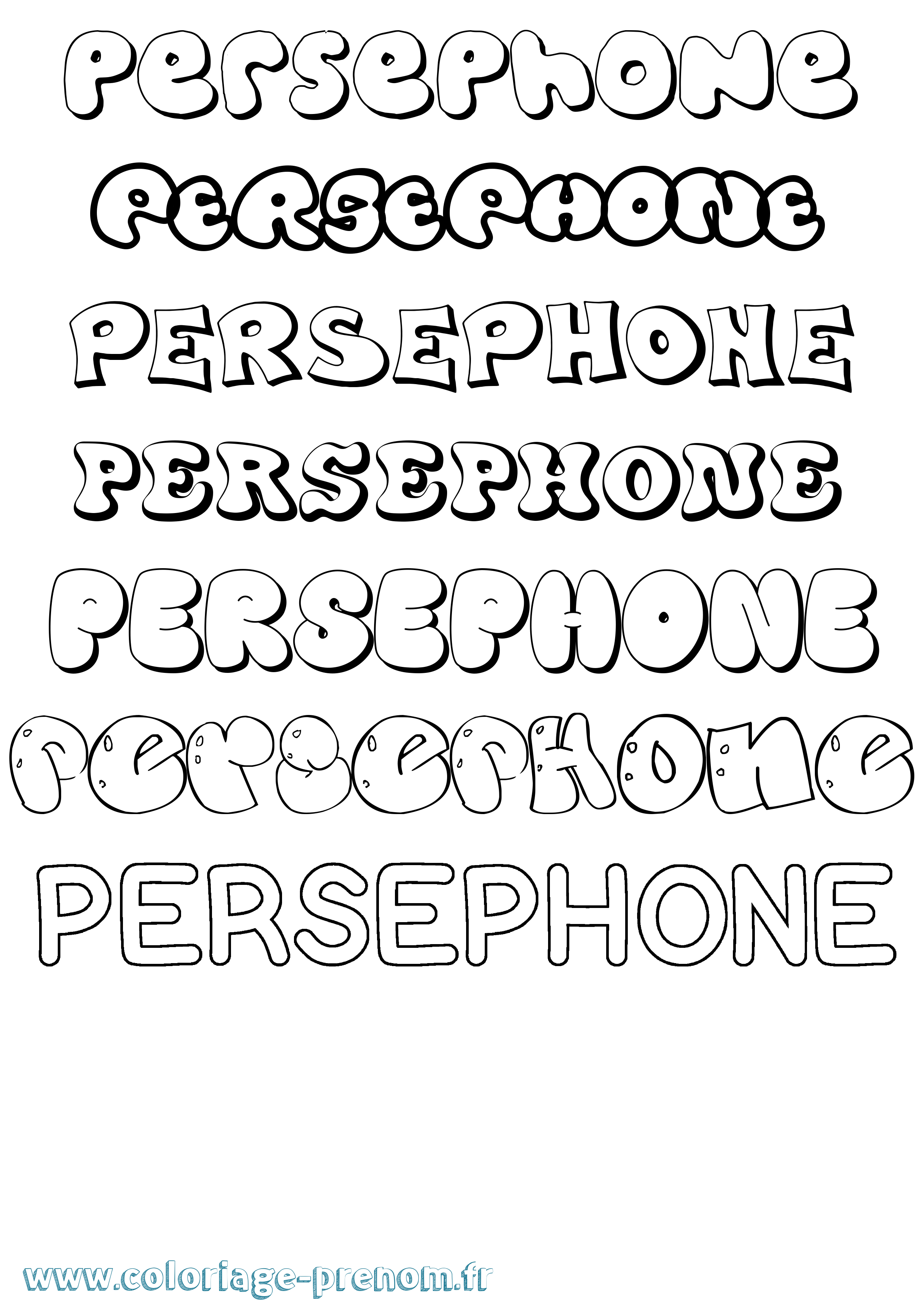 Coloriage prénom Persephone Bubble