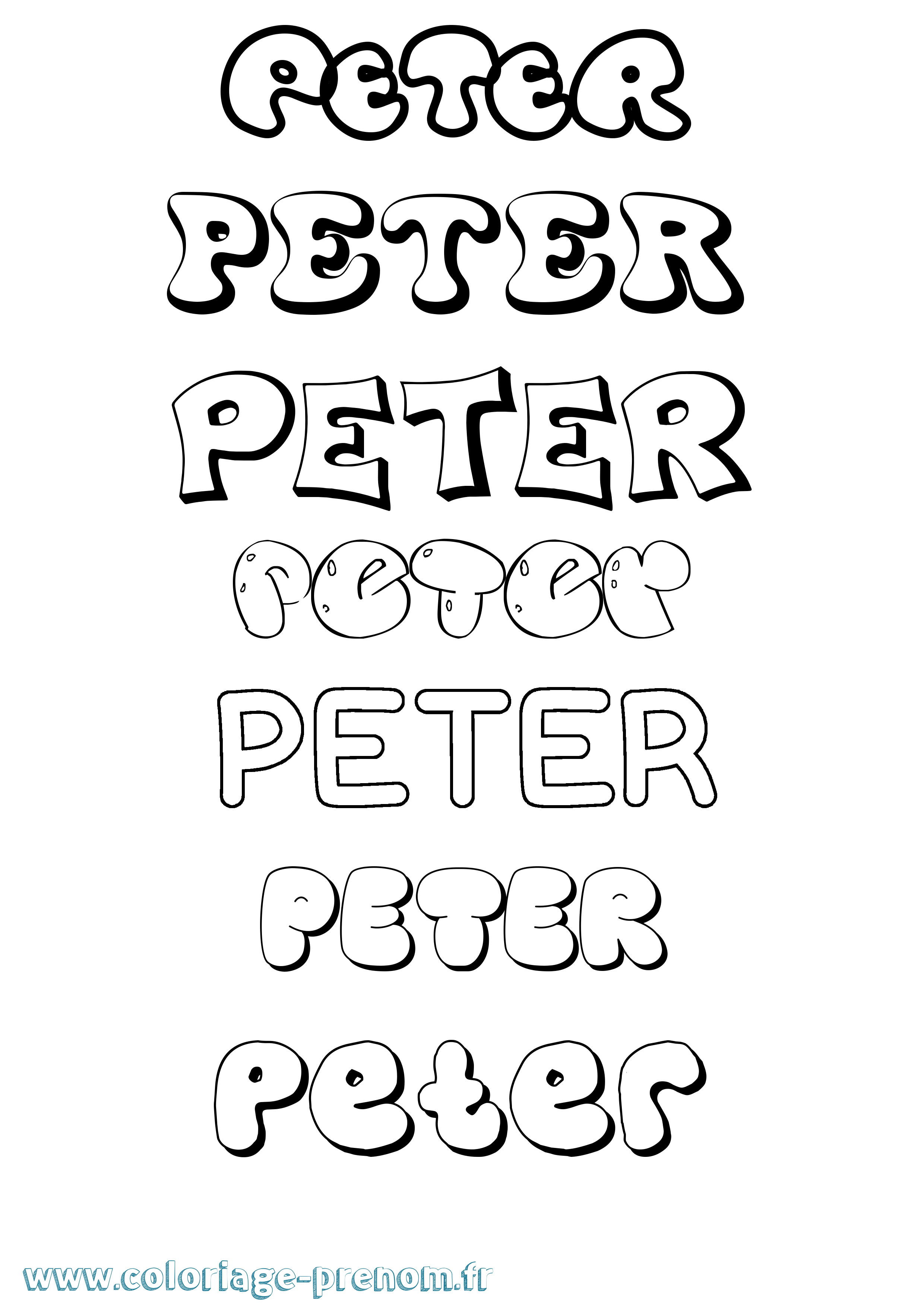 Coloriage prénom Peter Bubble