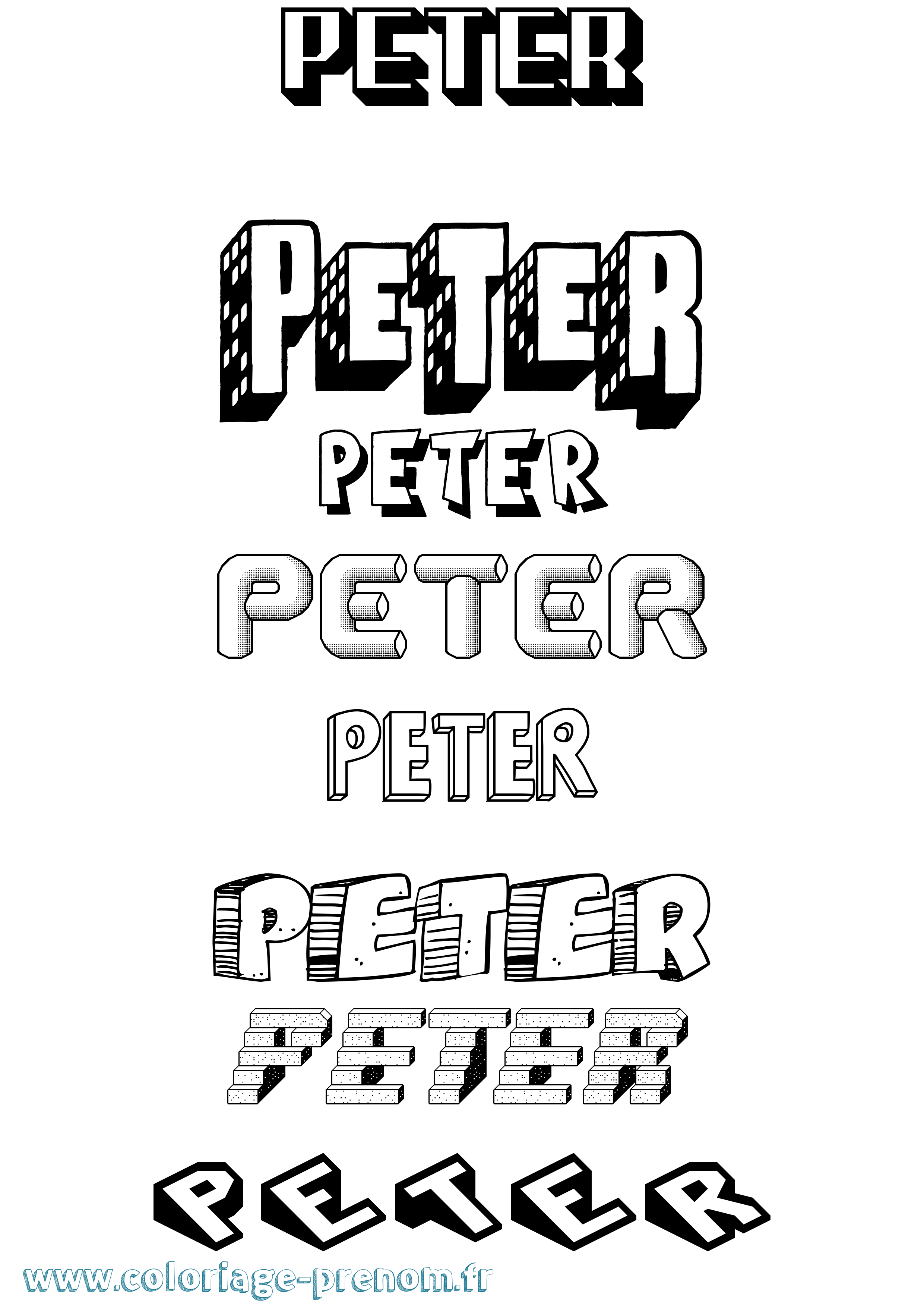 Coloriage prénom Peter Effet 3D